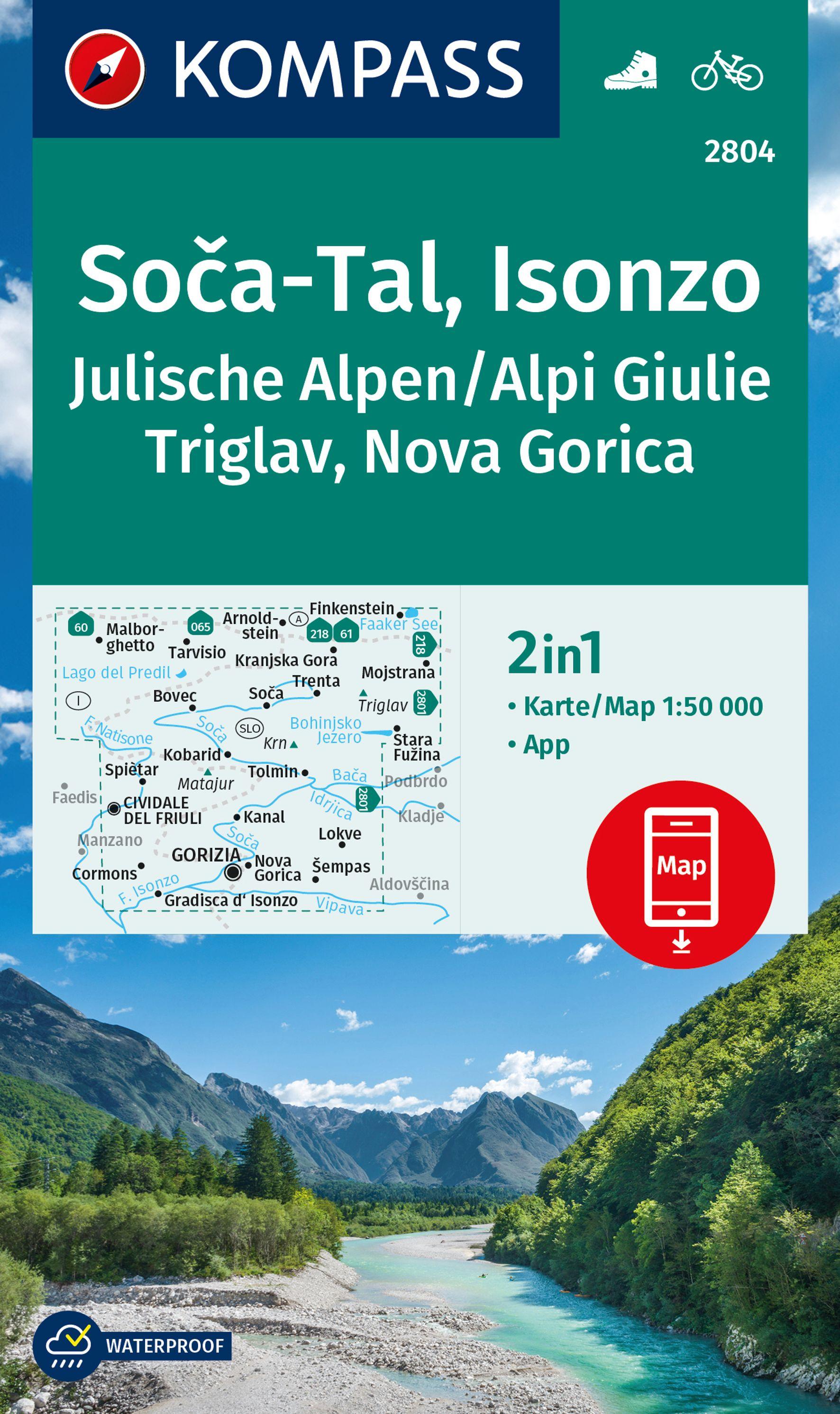 Vorderes Coverbild KOMPASS Wanderkarte 2804 Soca-Tal, Isonzo, Alpi Giulie / Julische Alpen, Triglav, Nova Gorica 1:50.000