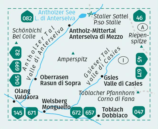 Beispielinhalt (Bild) KOMPASS Wanderkarte 057 Antholz, Gsies, Anterselva, Valle di Casies 1:25.000