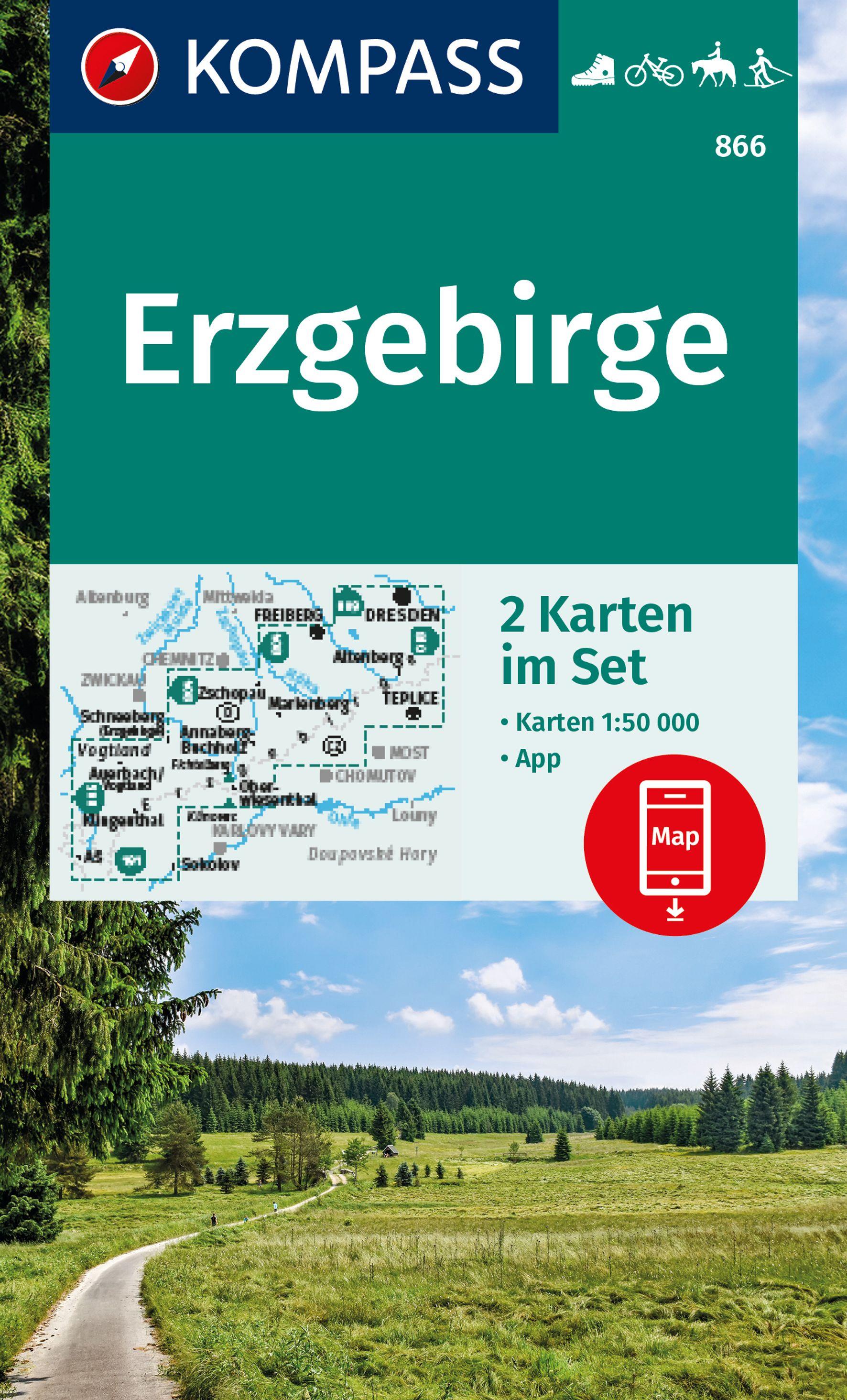 Vorderes Coverbild KOMPASS Wanderkarten-Set 866 Erzgebirge (2 Karten) 1:50.000