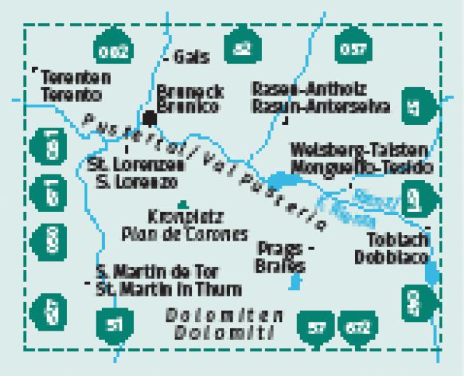Beispielinhalt (Bild) KOMPASS Wanderkarte 045 Bruneck, Kronplatz / Brunico, Plan de Corones 1:25.000