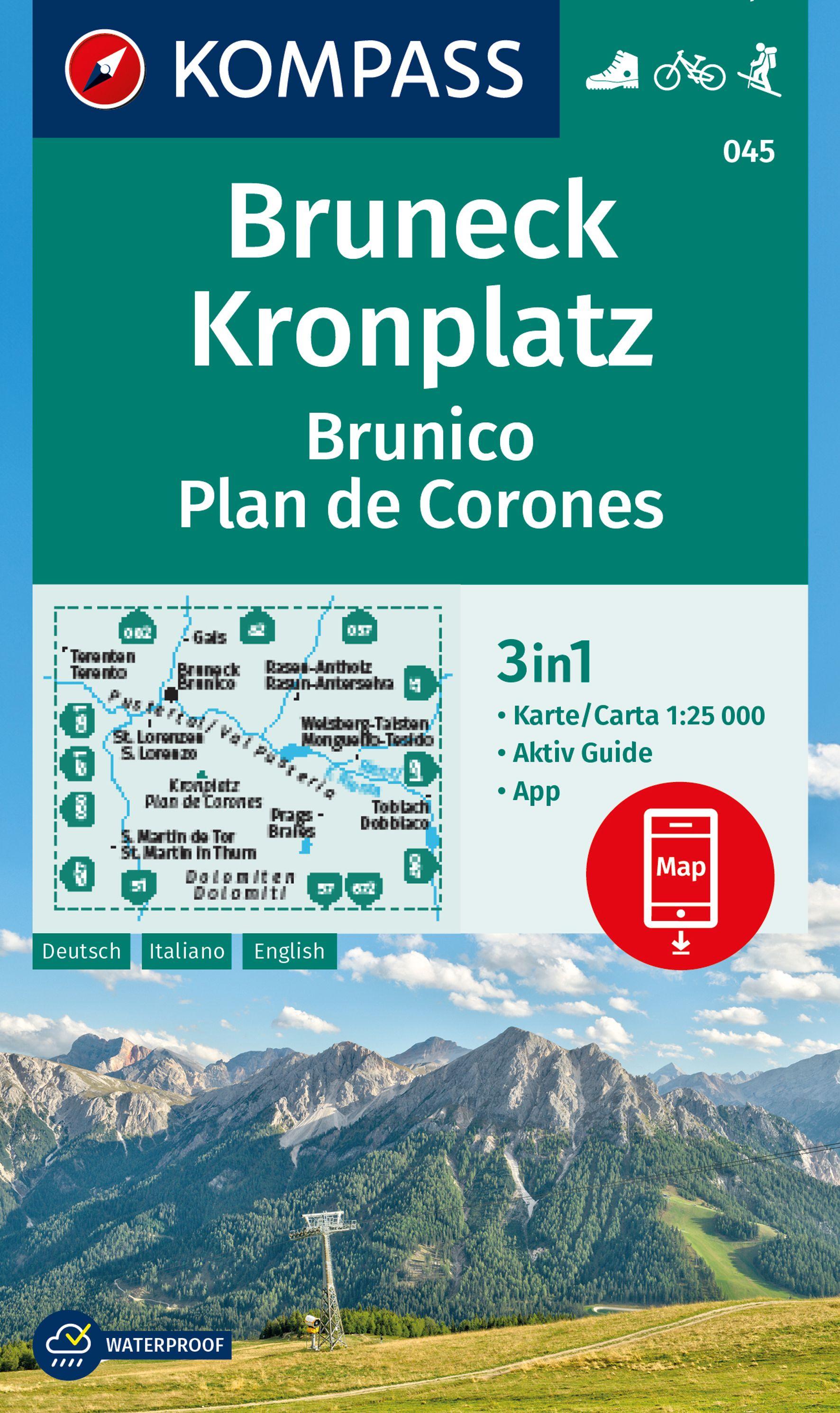 Vorderes Coverbild KOMPASS Wanderkarte 045 Bruneck, Kronplatz / Brunico, Plan de Corones 1:25.000