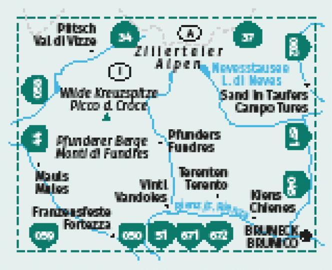 Beispielinhalt (Bild) KOMPASS Wanderkarte 081 Pfunderer Berge/Monti di Fundres 1:25.000