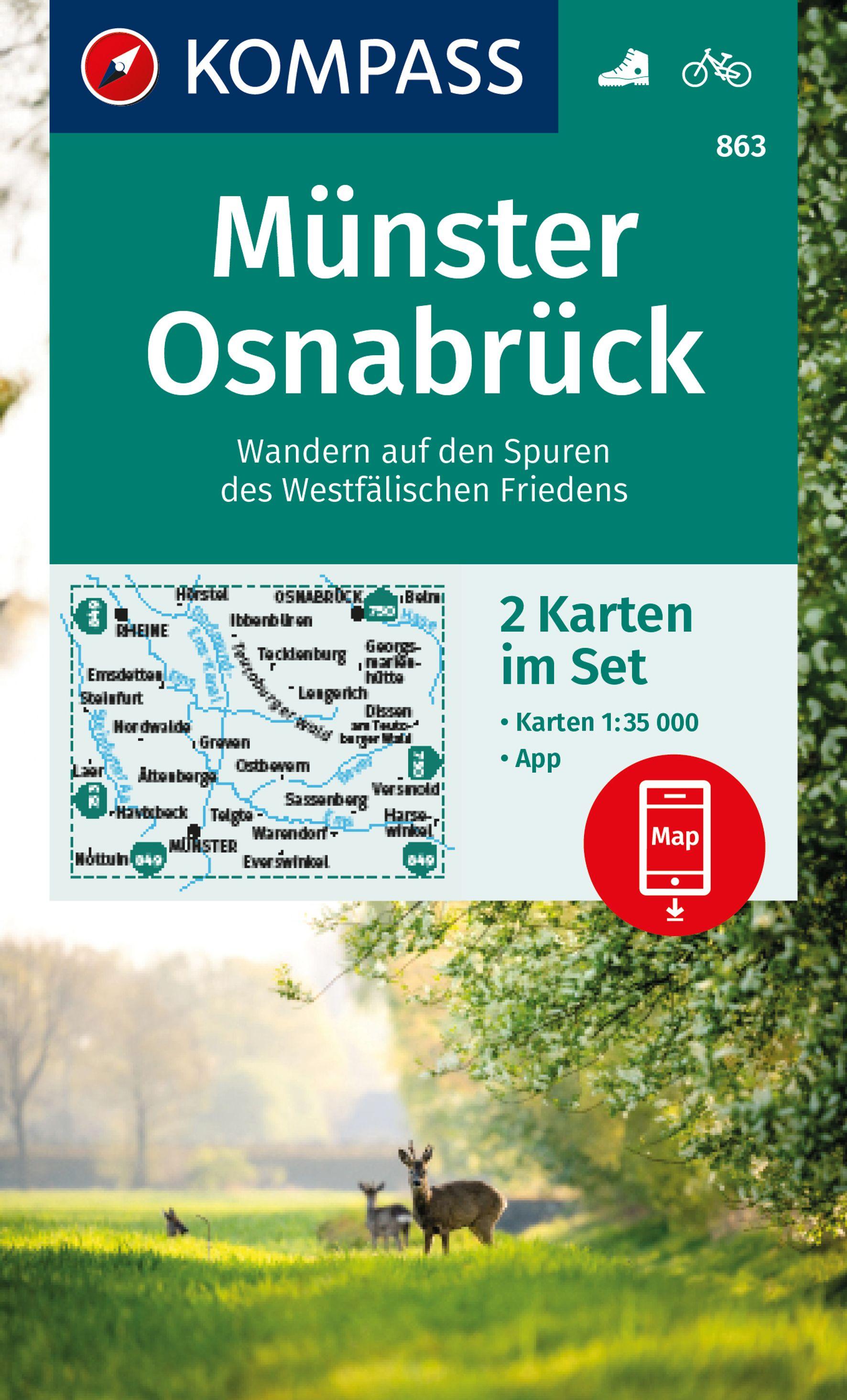 Vorderes Coverbild KOMPASS Wanderkarten-Set 863 Münster, Osnabrück (2 Karten) 1:35.000