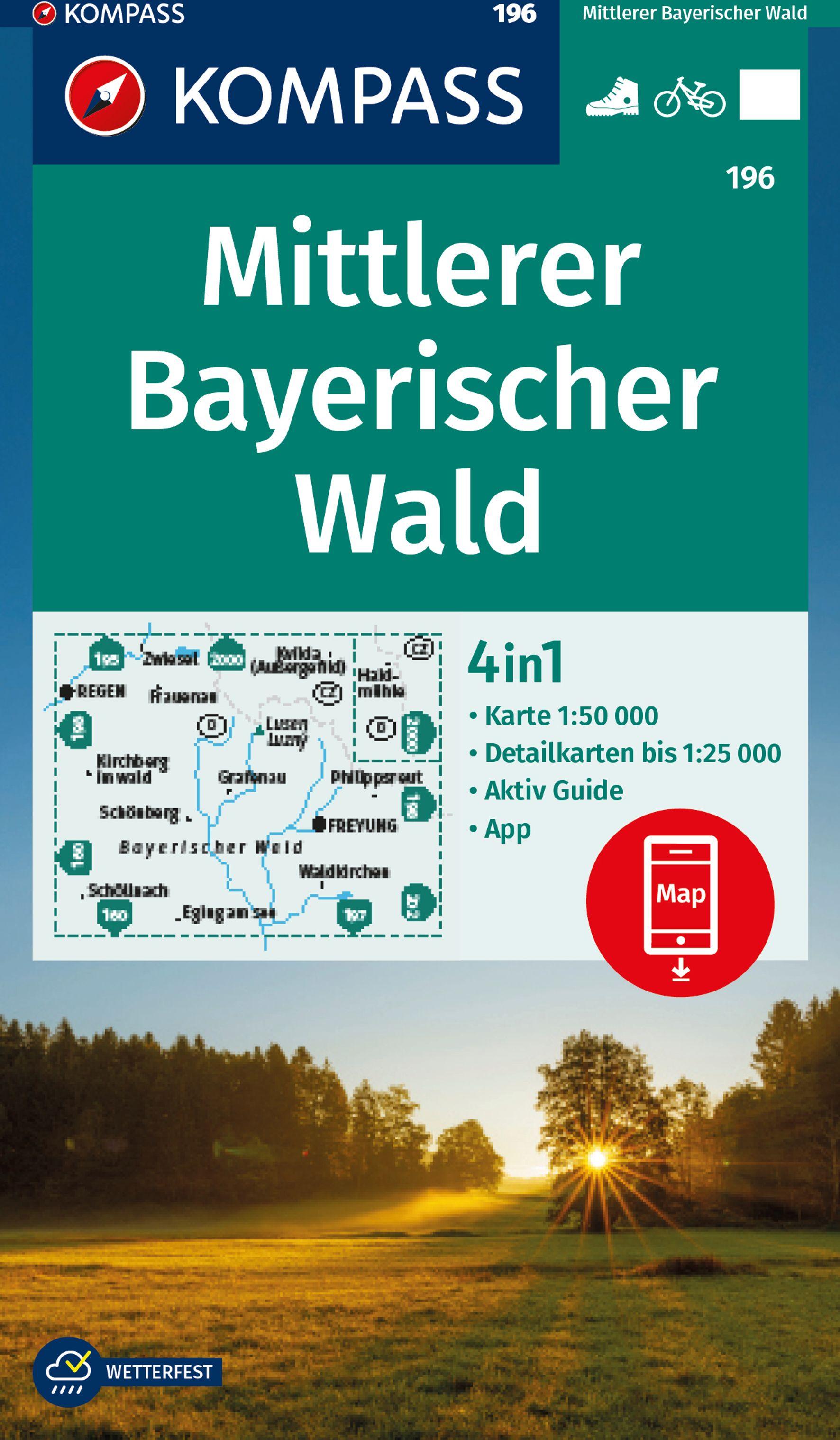 Vorderes Coverbild KOMPASS Wanderkarte 196 Mittlerer Bayerischer Wald 1:50.000