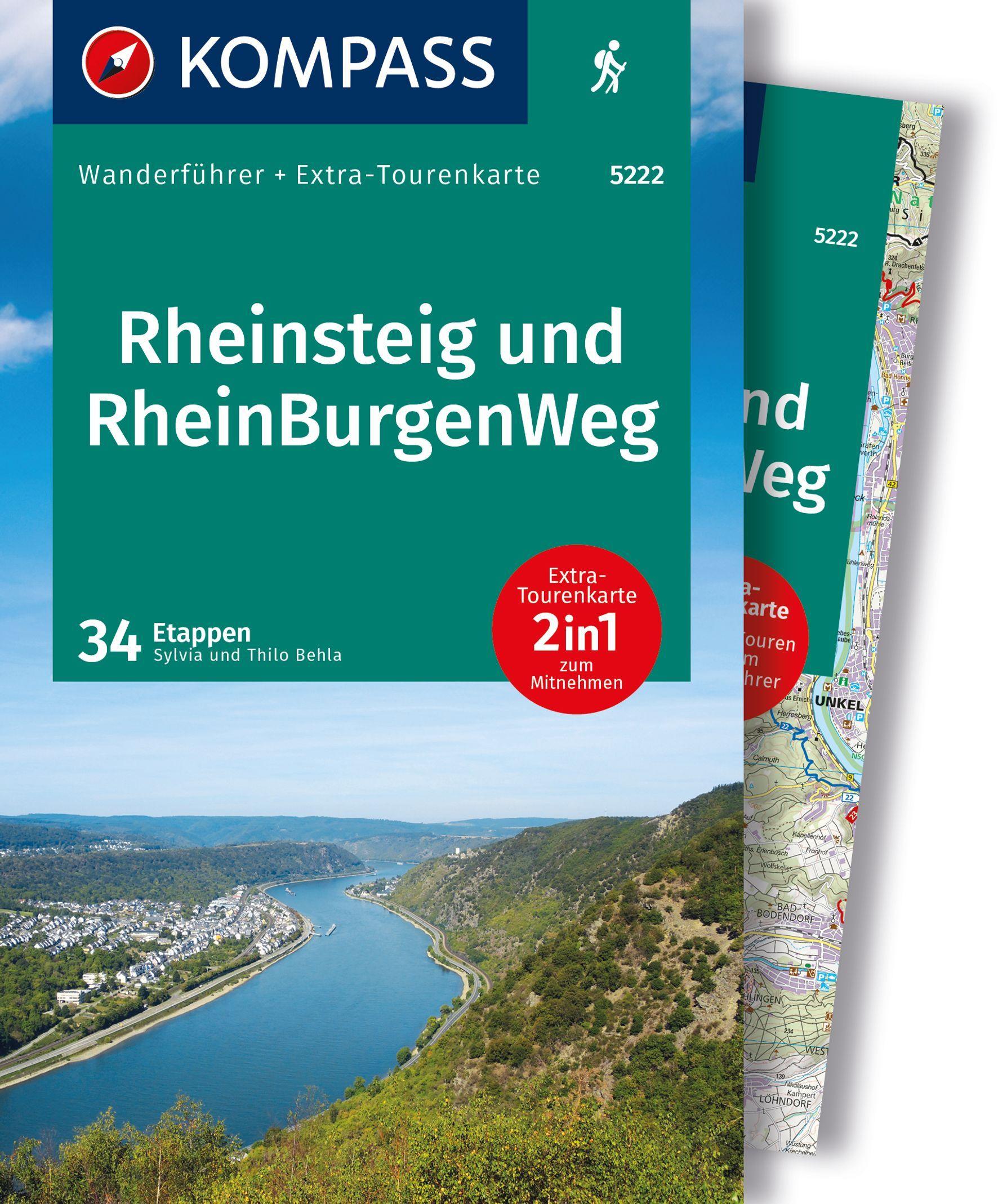 Vorderes Coverbild KOMPASS Wanderführer Rheinsteig RheinBurgenWeg, 34 Etappen mit Extra-Tourenkarte