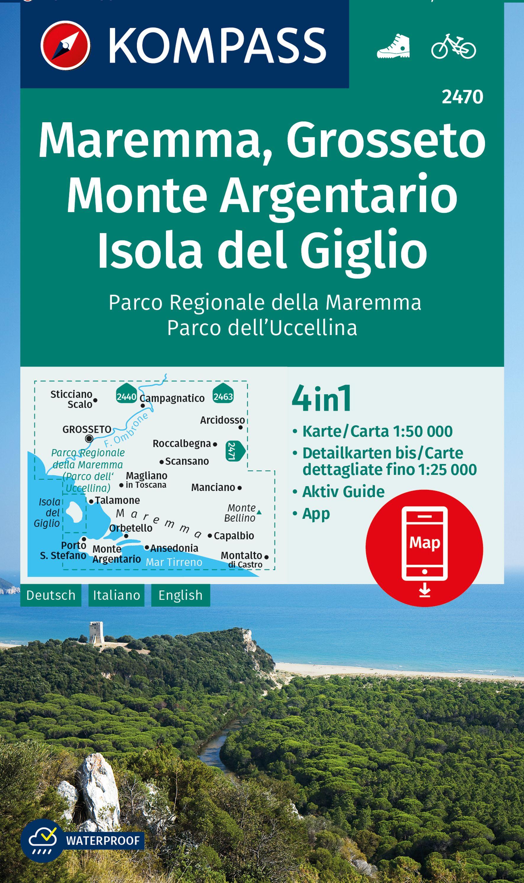Vorderes Coverbild KOMPASS Wanderkarte 2470 Maremma, Grosseto, Monte Argentario, Isola del Giglio 1:50.000