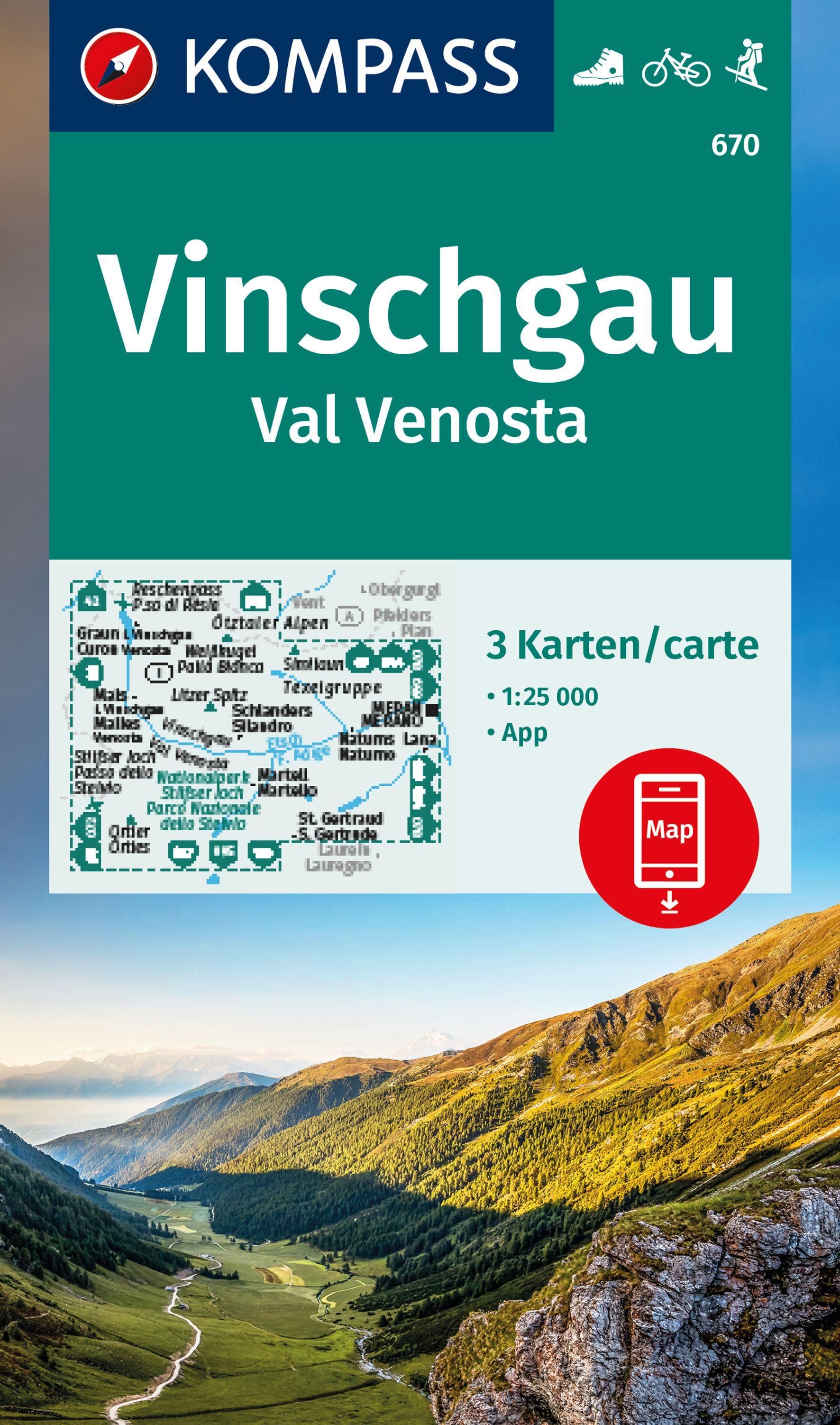 Vorderes Coverbild KOMPASS Wanderkarten-Set 670 Vinschgau / Val Venosta (3 Karten) 1:25.000