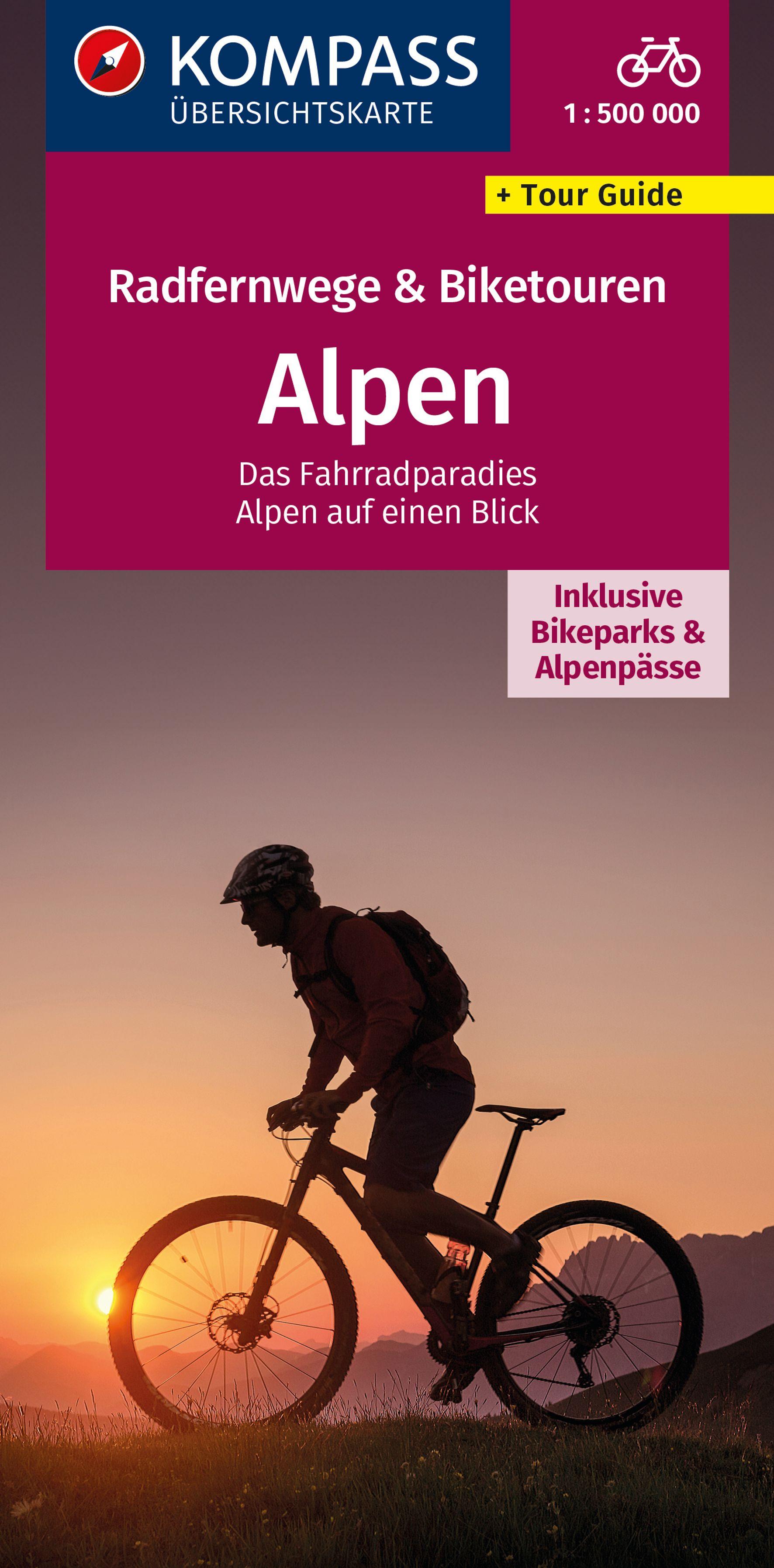 Vorderes Coverbild KOMPASS Radfernwegekarte Radfernwege & Biketouren Alpen - Übersichtskarte 1:500.000