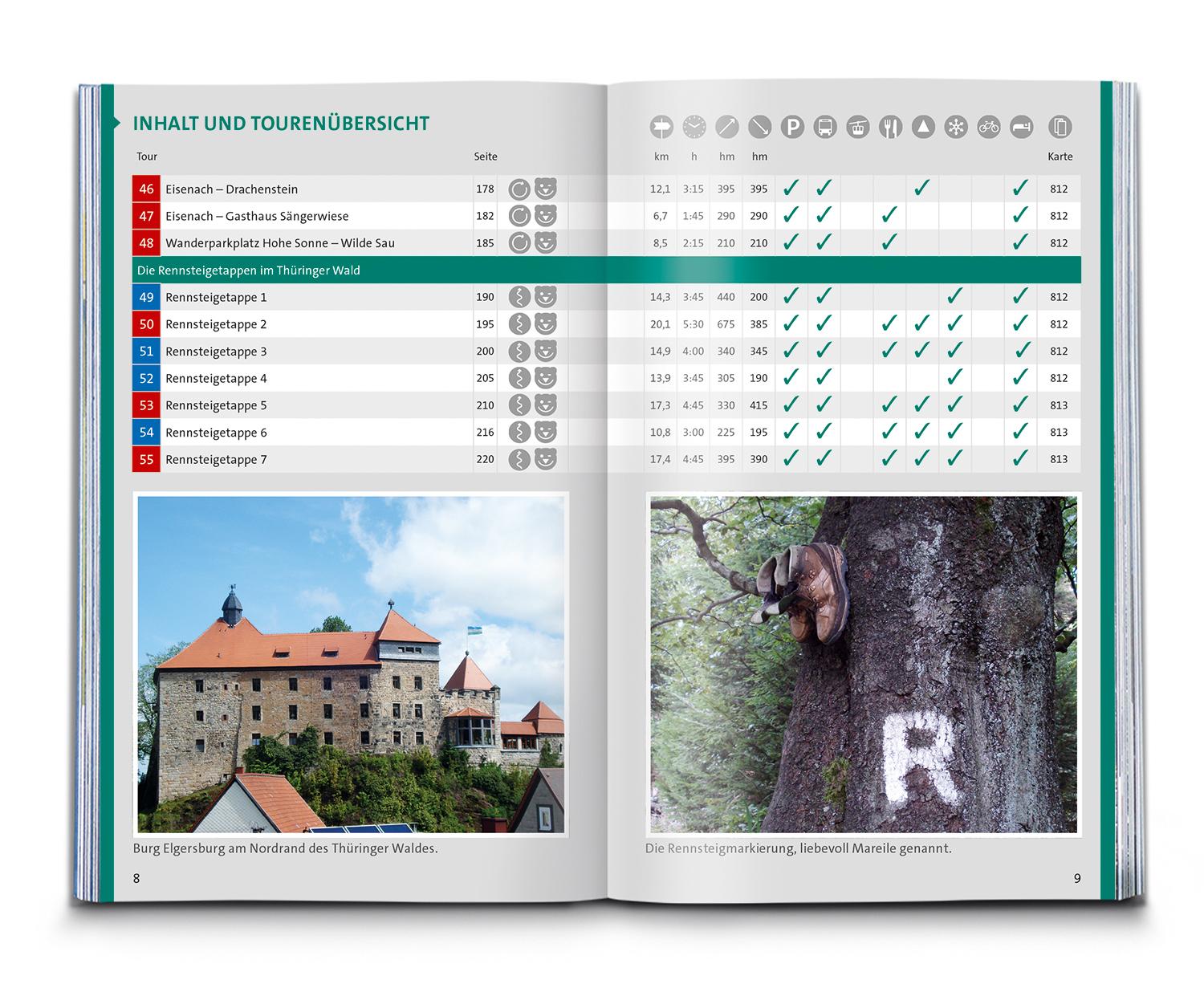 Beispielinhalt (Bild) KOMPASS Wanderführer Thüringer Wald mit Rennsteigtouren, 55 Touren mit Extra-Tourenkarte