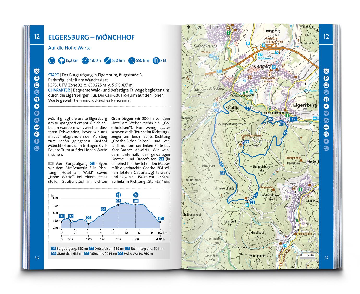 Beispielinhalt (Bild) KOMPASS Wanderführer Thüringer Wald mit Rennsteigtouren, 55 Touren mit Extra-Tourenkarte