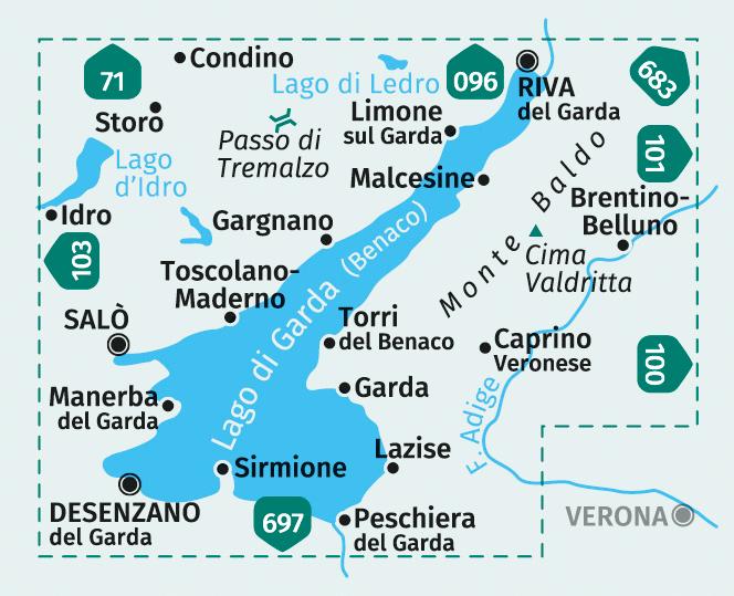 Beispielinhalt (Bild) KOMPASS Wanderkarte 102 Gardasee, Lago di Garda, Lake Garda, Monte Baldo 1:50.000