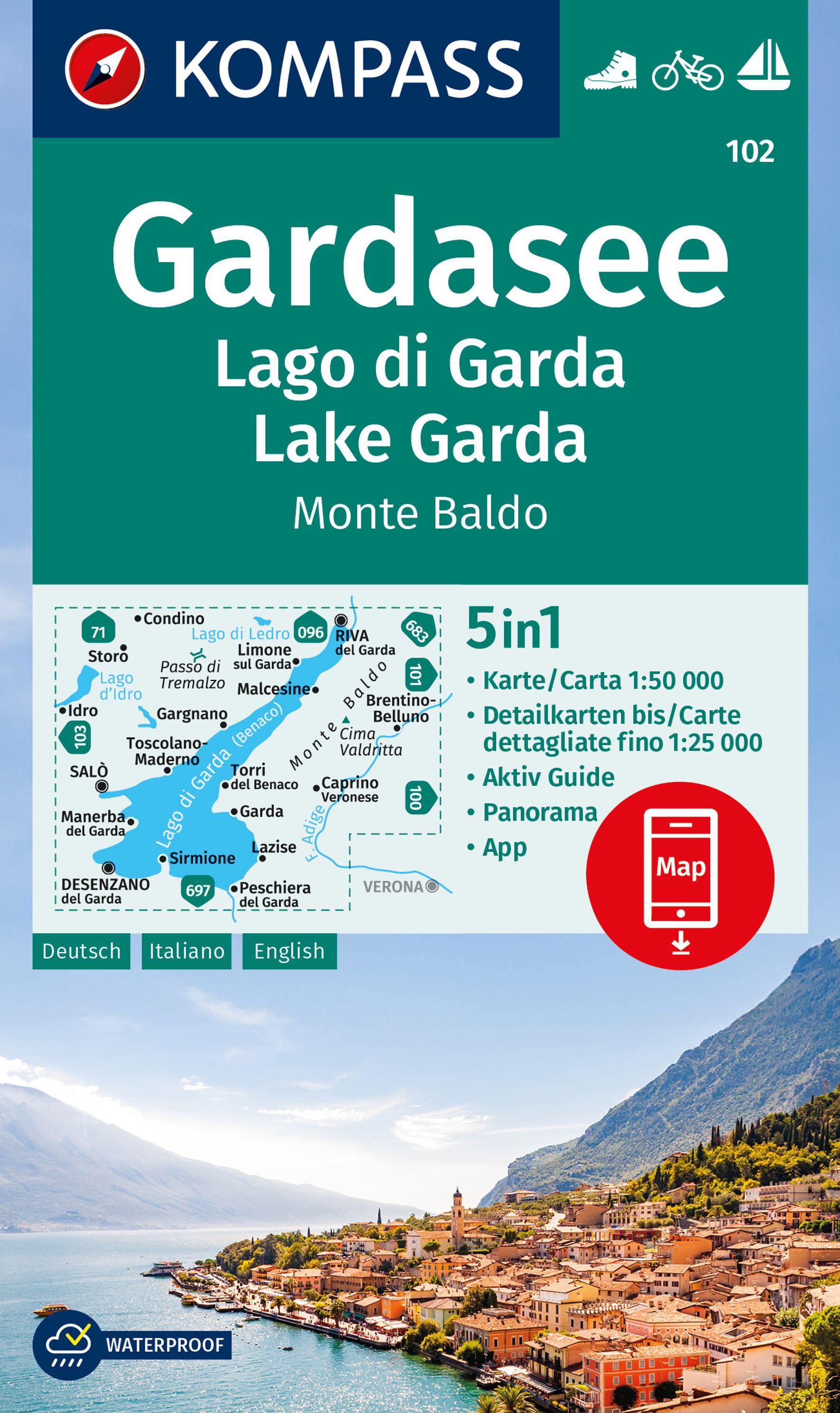Vorderes Coverbild KOMPASS Wanderkarte 102 Gardasee, Lago di Garda, Lake Garda, Monte Baldo 1:50.000