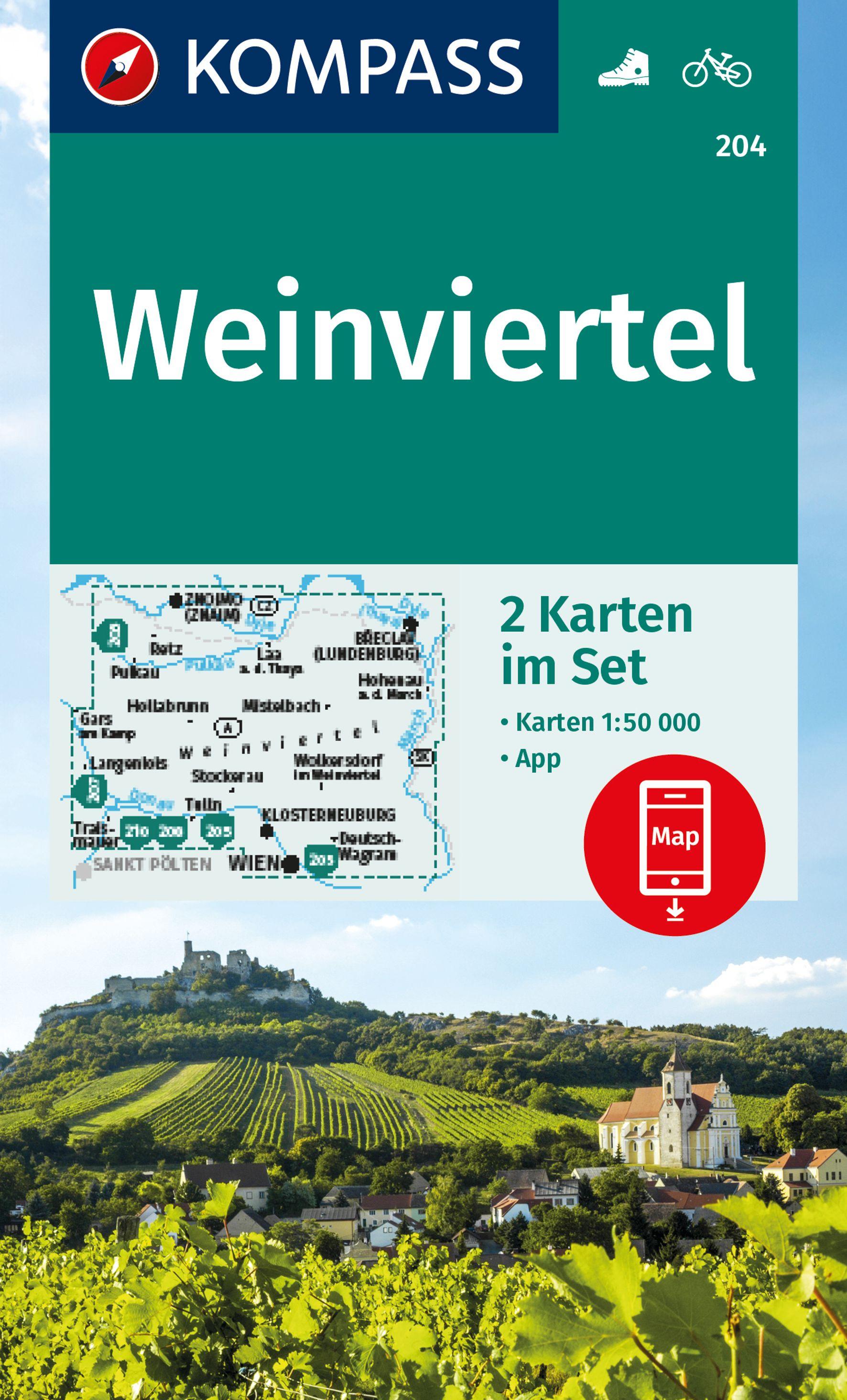 Vorderes Coverbild KOMPASS Wanderkarten-Set 204 Weinviertel (2 Karten) 1:50.000