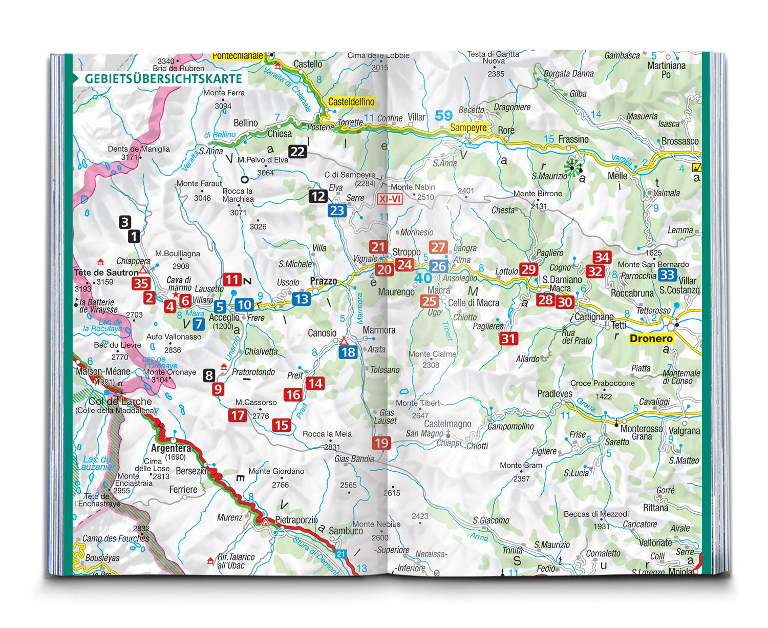 Beispielinhalt (Bild) KOMPASS Wanderführer Piemont, Valle Maira, 35 Touren mit Extra-Tourenkarte