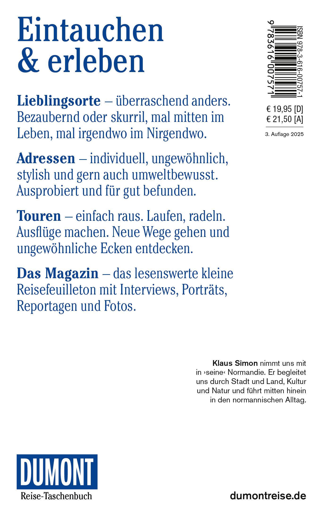 Rückseitencover DUMONT Reise-Taschenbuch Reiseführer Normandie
