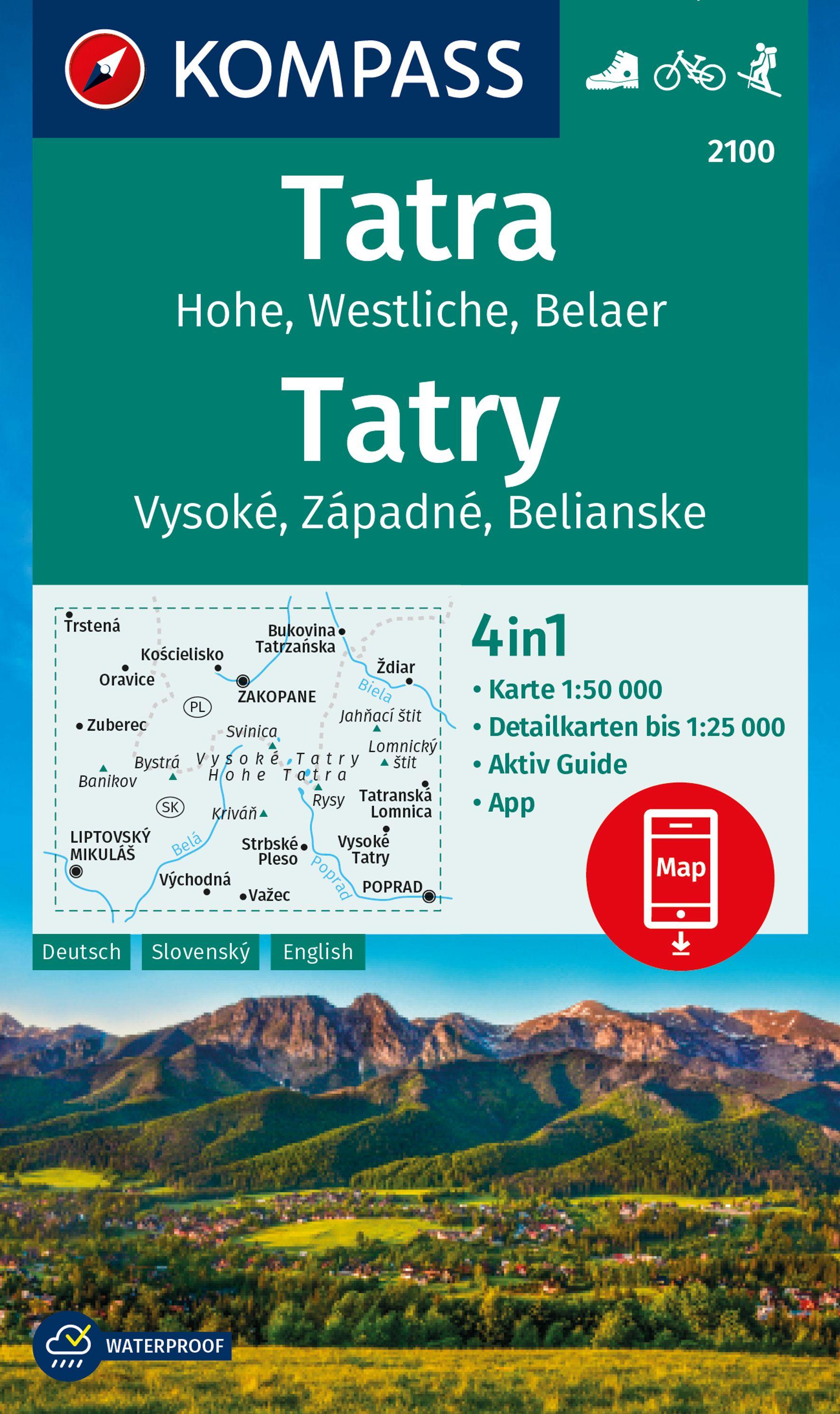 Vorderes Coverbild KOMPASS Wanderkarte 2100 Tatra, Hohe, Westliche, Belaer, Tatry, Vysoké, Západné, Belianske 1:50.000