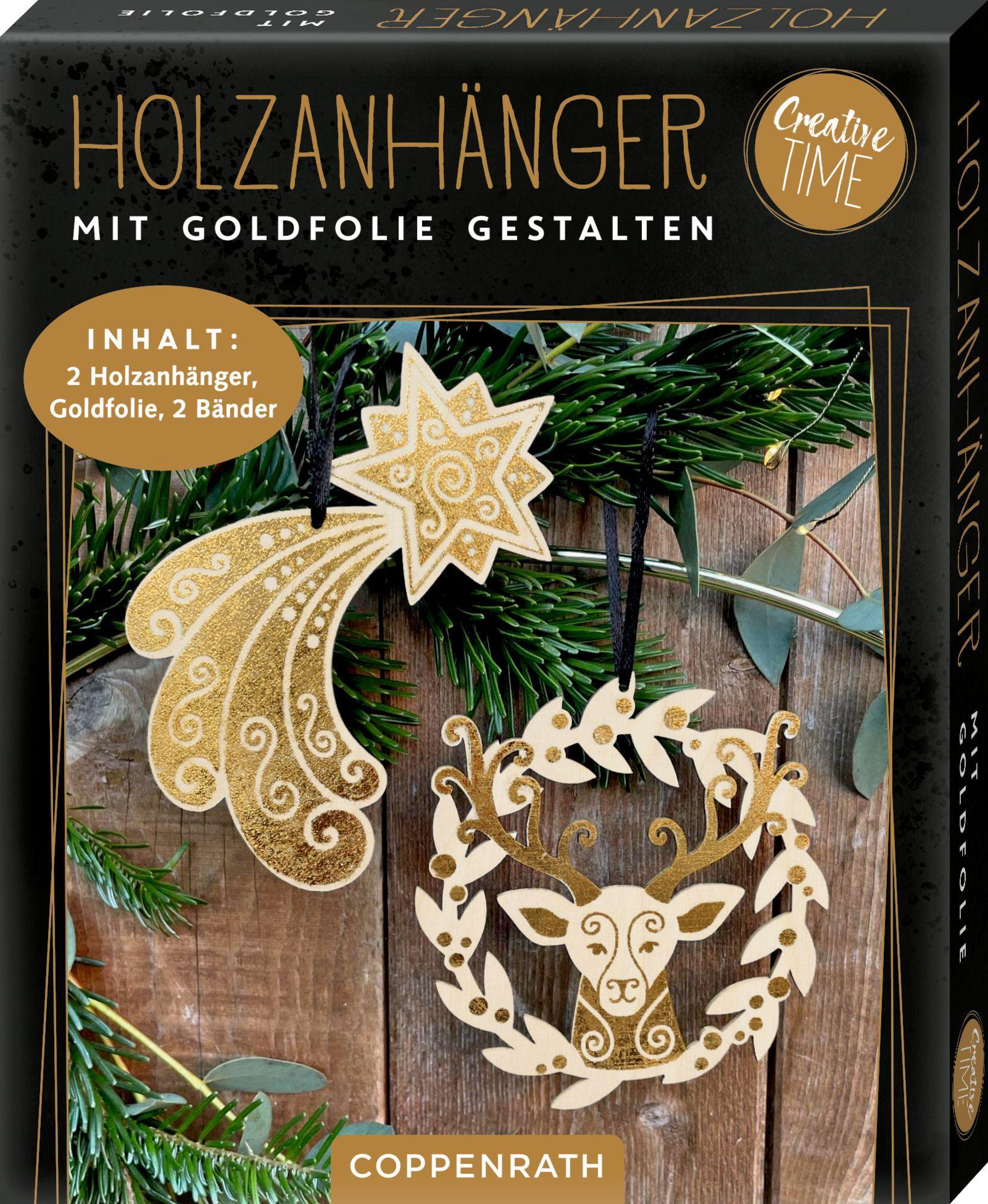 Beispielinhalt (Bild) Holz-Anhänger mit Goldfolie , Magic Winter