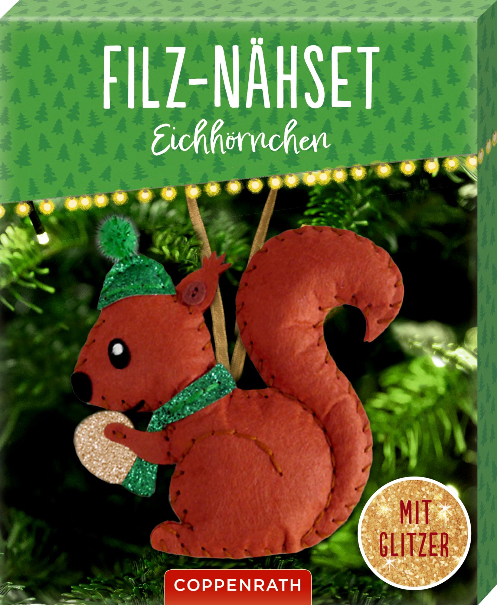 Beispielinhalt (Bild) Filz-Nähsets Weihnachts-Anhänger Eule / Eichhörnchen