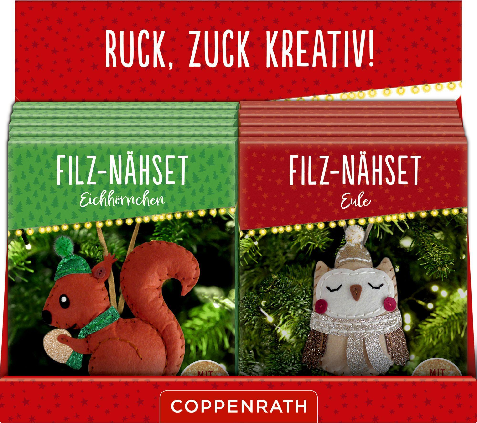 Vorderes Coverbild Filz-Nähsets Weihnachts-Anhänger Eule / Eichhörnchen
