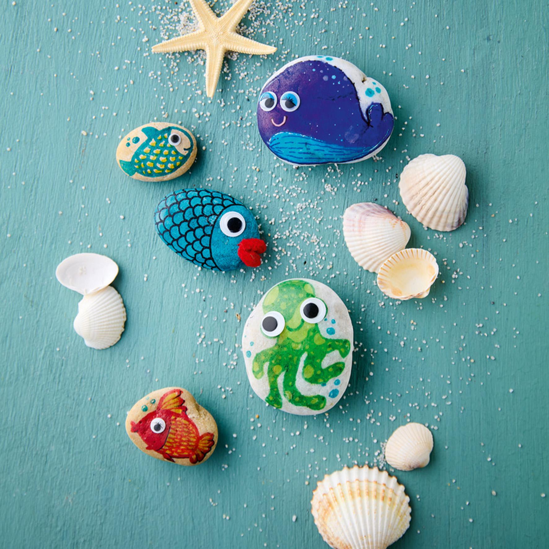 Beispielinhalt (Bild) Kreativ-Set: Steine bemalen Kids mit Wackelaugen, Pompons, Anleitungsbuch & Material