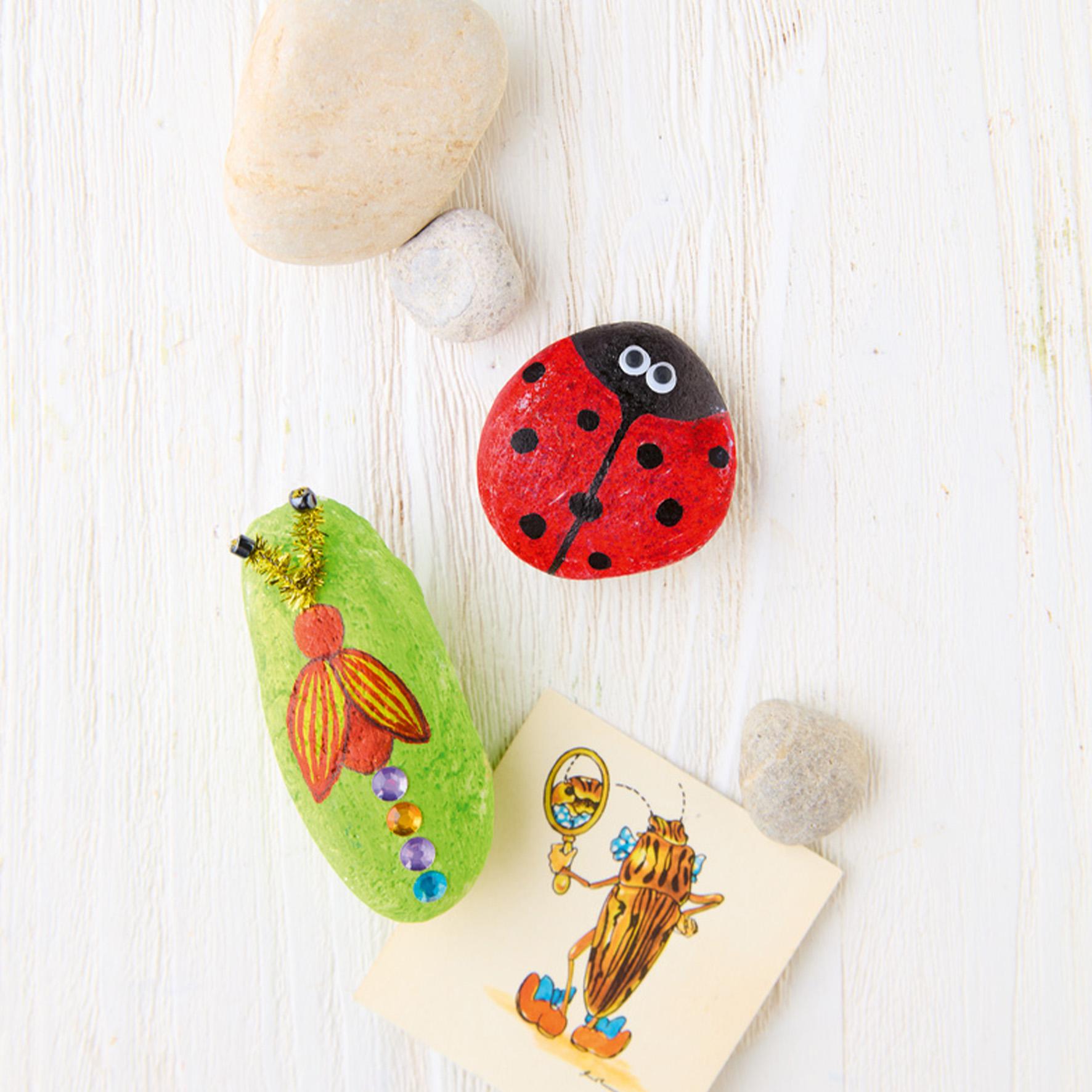 Beispielinhalt (Bild) Kreativ-Set: Steine bemalen Kids mit Wackelaugen, Pompons, Anleitungsbuch & Material