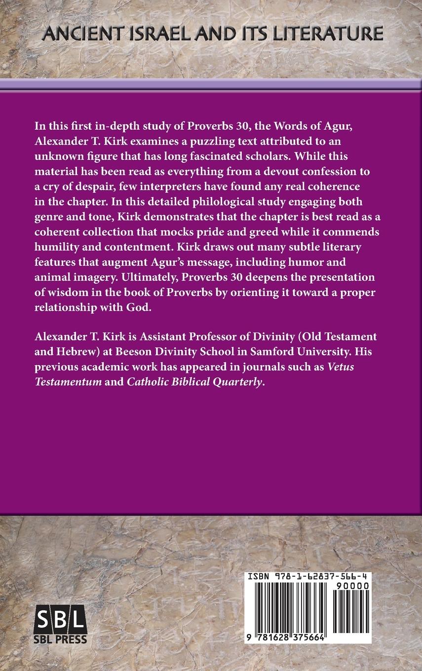 Rückseitencover Agur's Wisdom and the Coherence of Proverbs 30