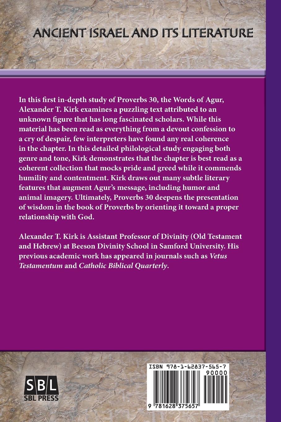 Rückseitencover Agur's Wisdom and the Coherence of Proverbs 30