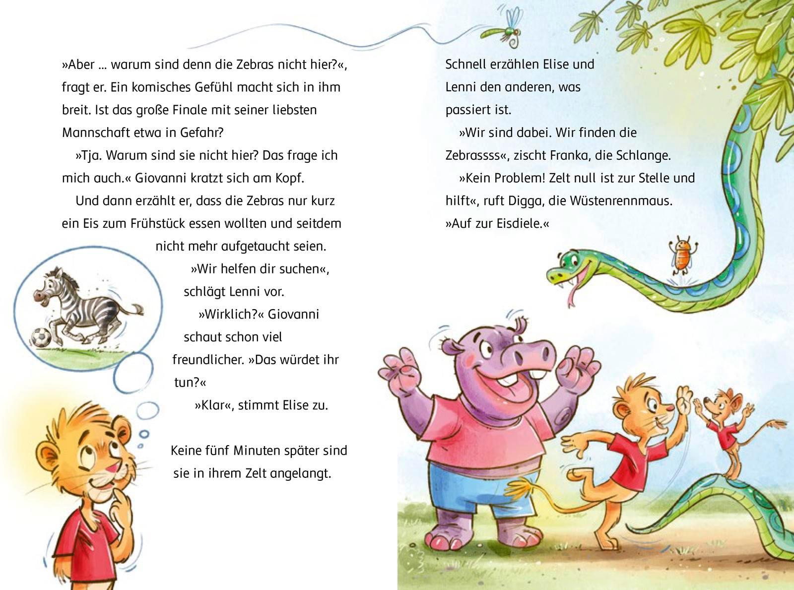 Beispielinhalt (Bild) Olympiade der Tiere - Gut gekickt, Löwe!