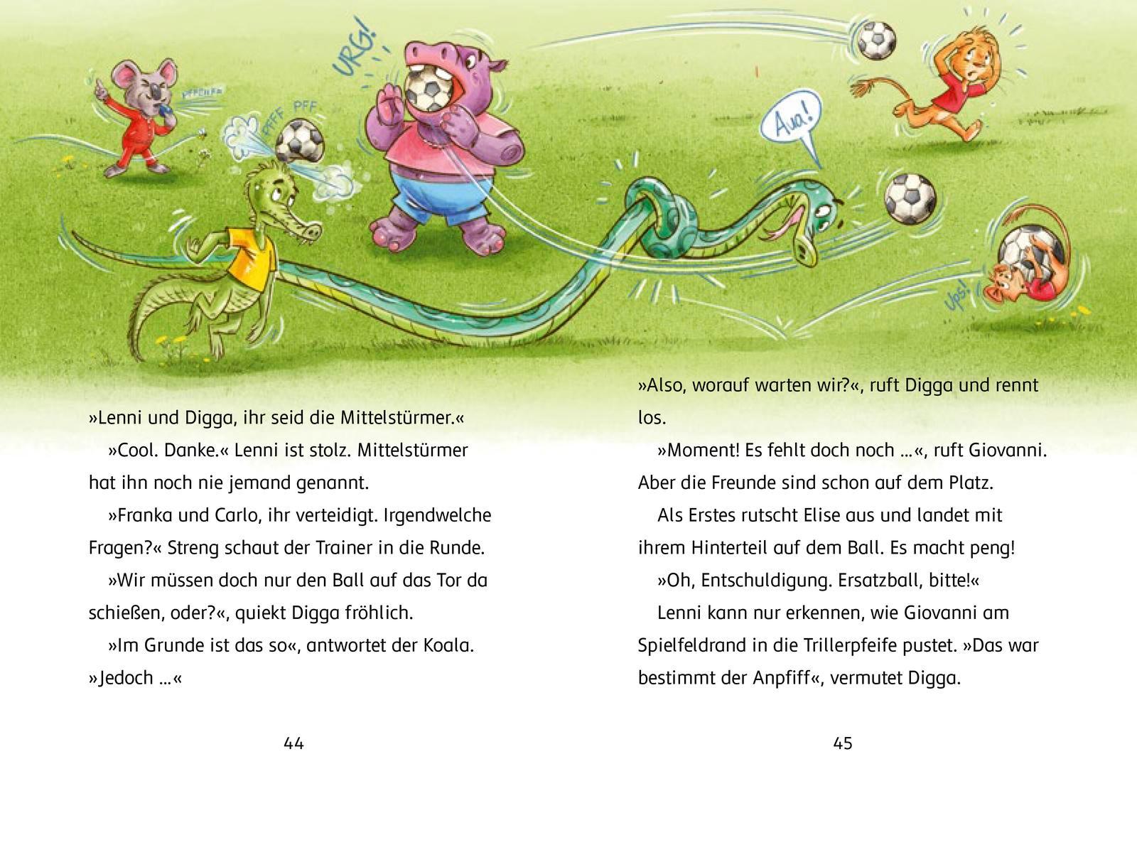 Beispielinhalt (Bild) Olympiade der Tiere - Gut gekickt, Löwe!