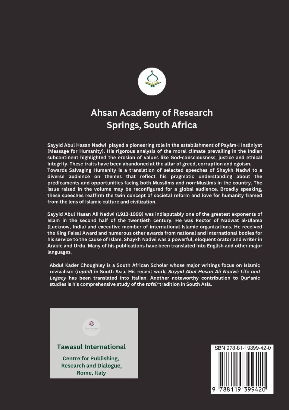 Rückseitencover Towards Salvaging Humanity (Selected Speeches)