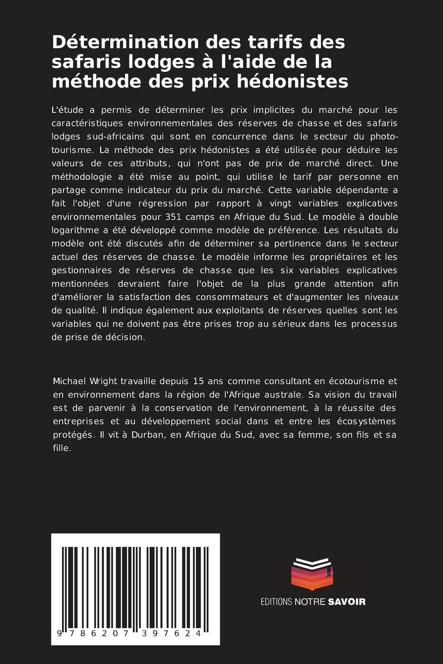 Rückseitencover Détermination des tarifs des safaris lodges à l'aide de la méthode des prix hédonistes