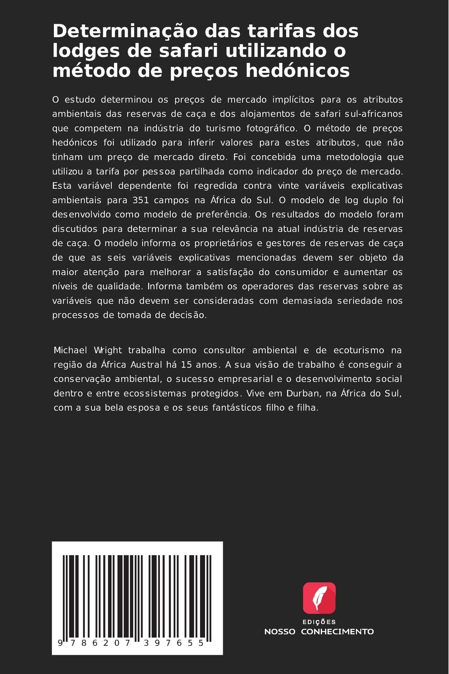 Rückseitencover Determinação das tarifas dos lodges de safari utilizando o método de preços hedónicos