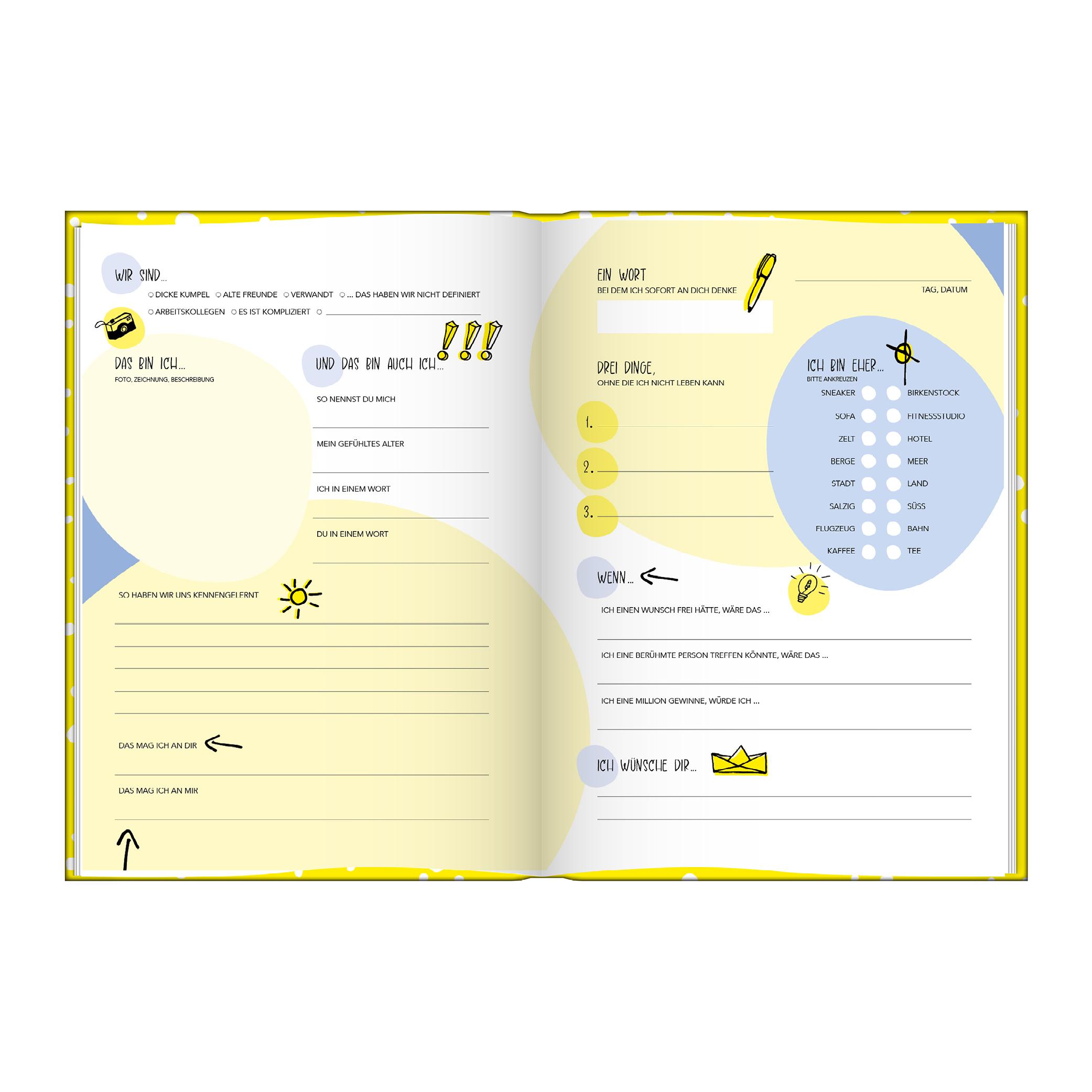 Beispielinhalt (Bild) Freundebuch für Erwachsene | Erinnerungsalbum zum Ausfüllen für Freunde und Kollegen | Freundschaftsbuch, Poesiealbum als Geschenkidee