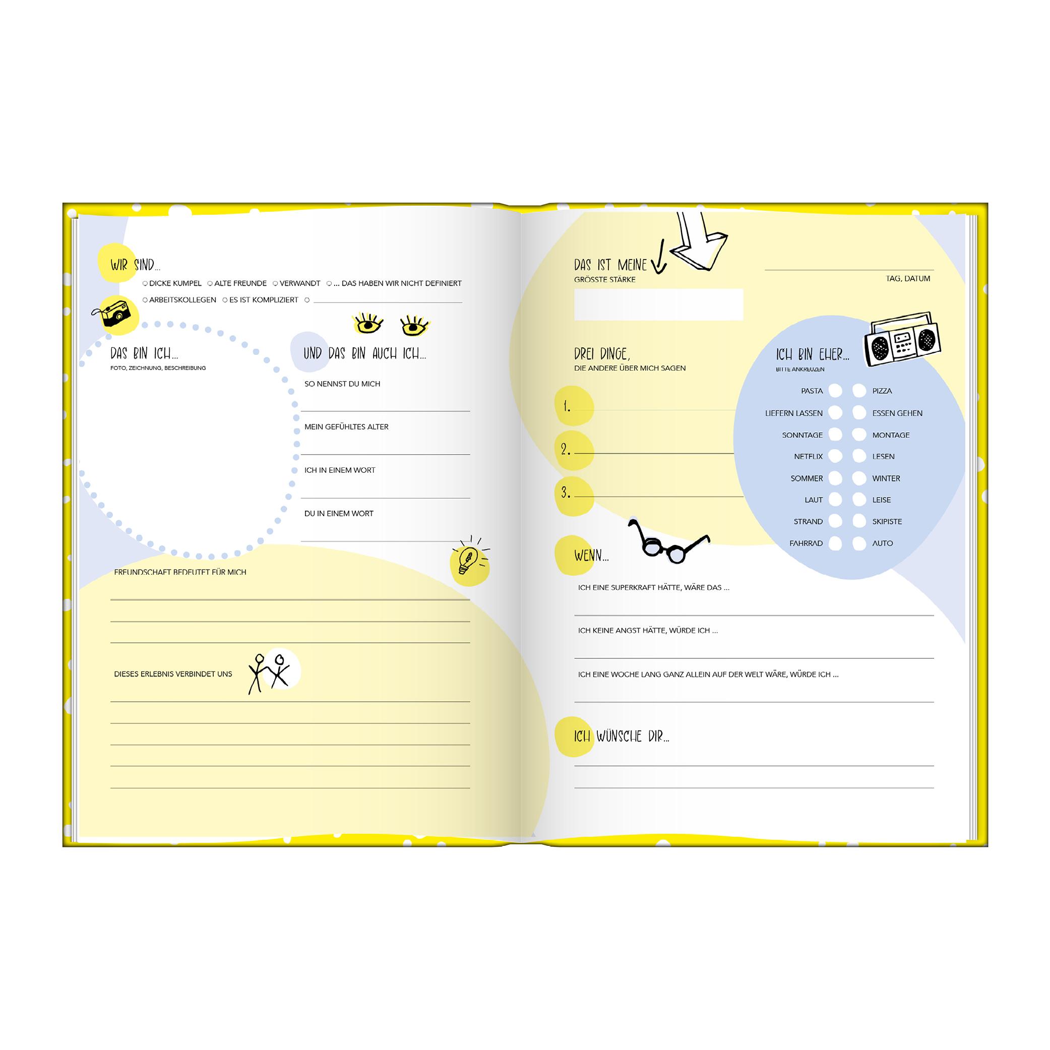 Beispielinhalt (Bild) Freundebuch für Erwachsene | Erinnerungsalbum zum Ausfüllen für Freunde und Kollegen | Freundschaftsbuch, Poesiealbum als Geschenkidee