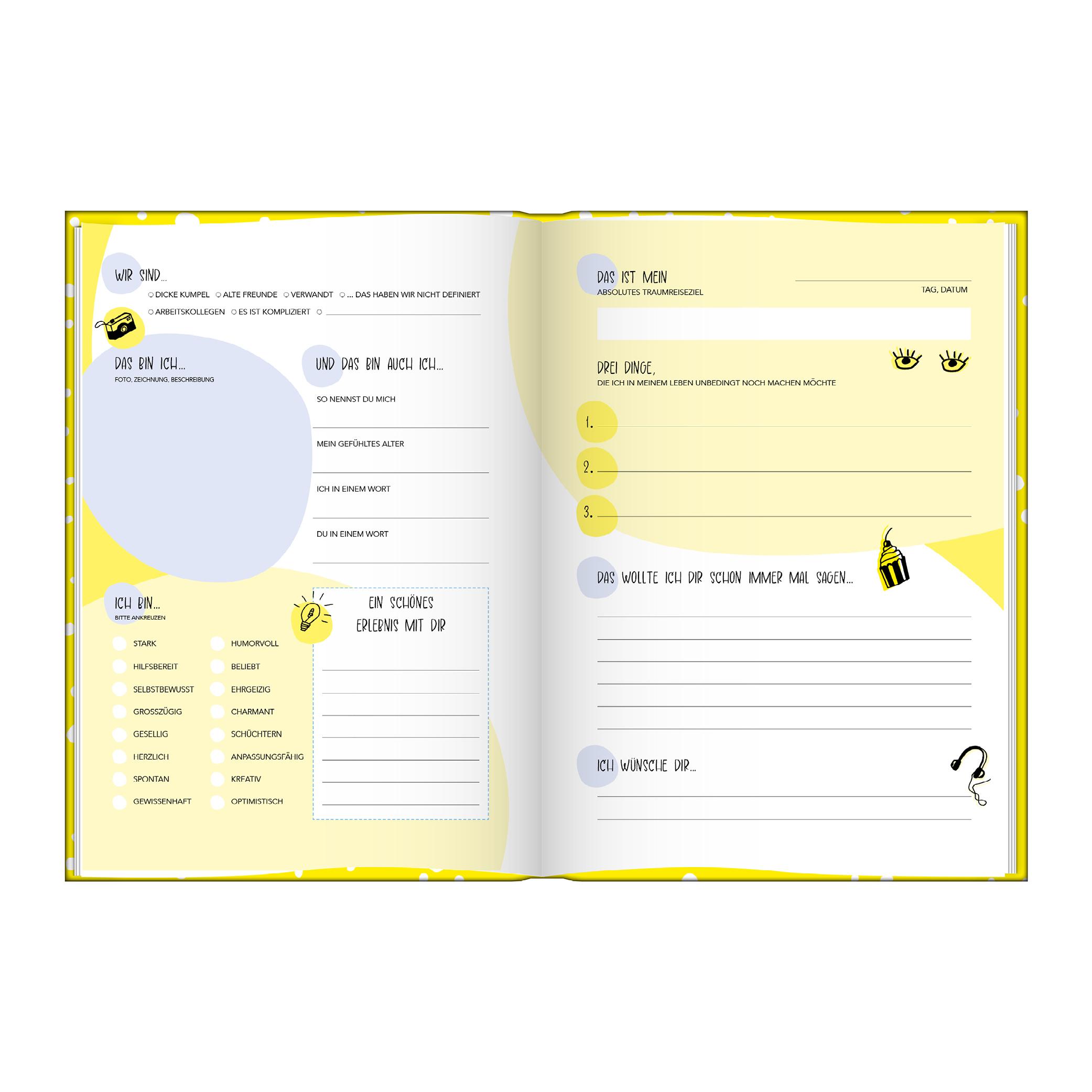 Beispielinhalt (Bild) Freundebuch für Erwachsene | Erinnerungsalbum zum Ausfüllen für Freunde und Kollegen | Freundschaftsbuch, Poesiealbum als Geschenkidee