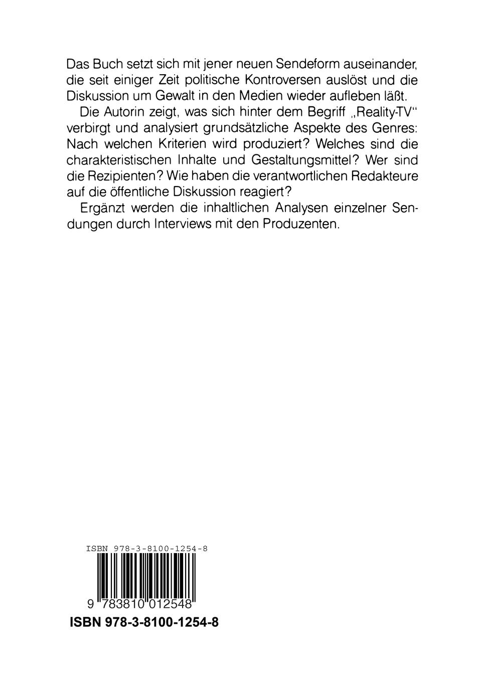 Rückseitencover Reality-TV