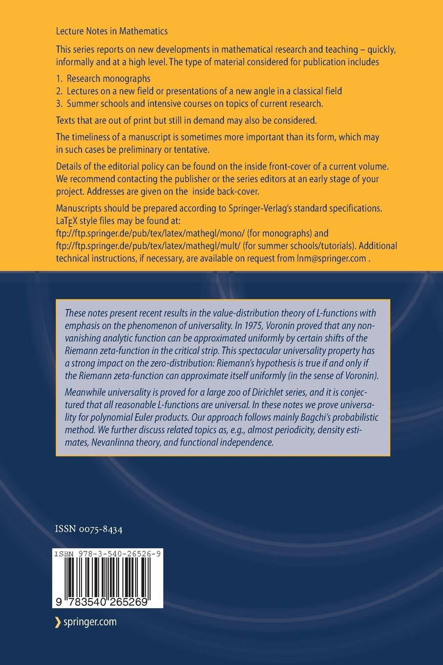 Rückseitencover Value-Distribution of L-Functions