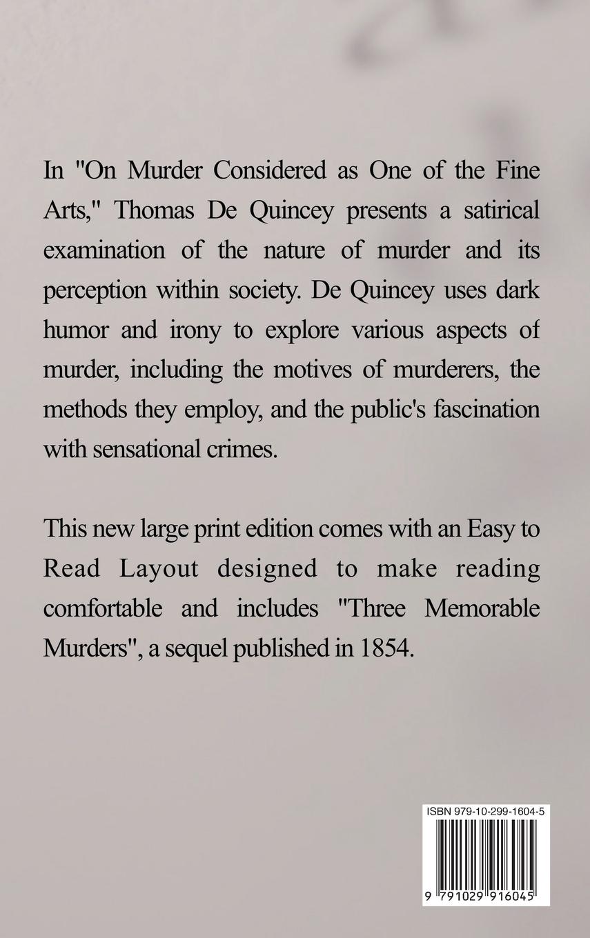 Rückseitencover On Murder Considered as one of the Fine Arts