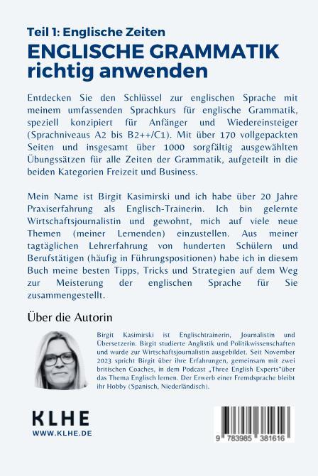 Rückseitencover Englische Grammatik richtig anwenden - Teil 1: Englische Zeiten in der Praxis