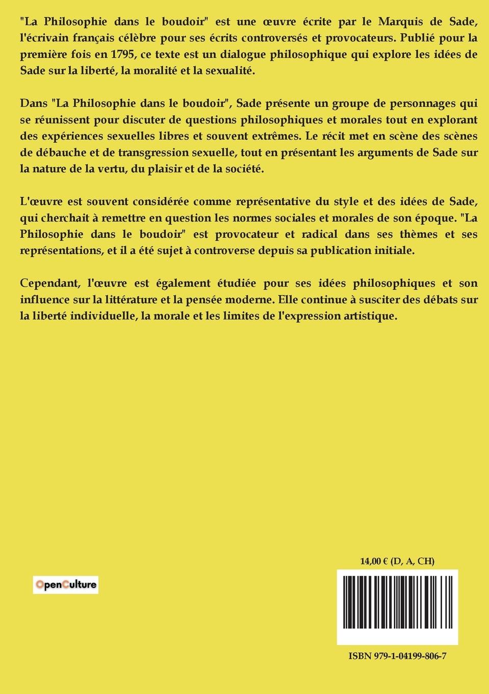 Rückseitencover La Philosophie dans le boudoir