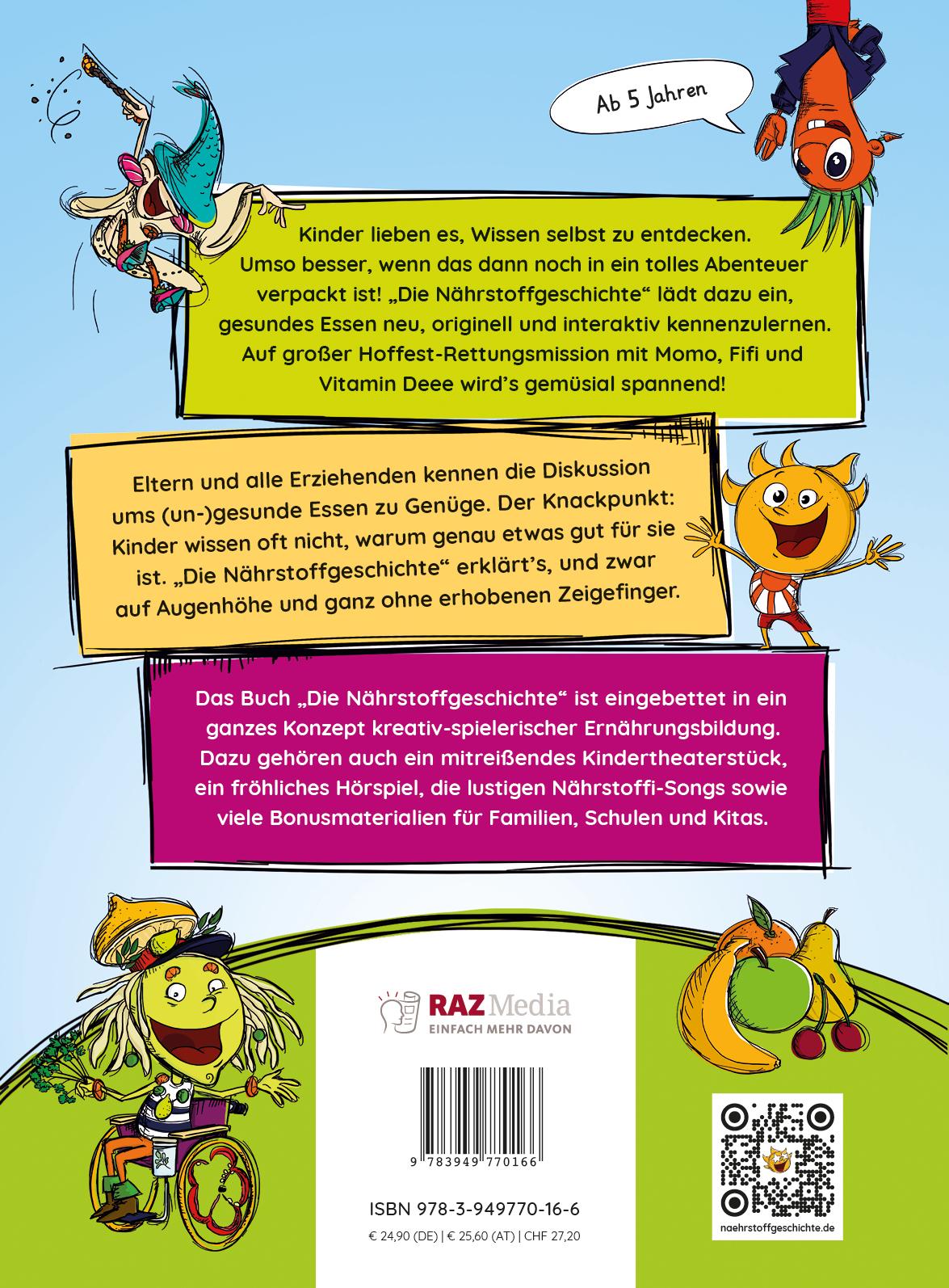 Rückseitencover Die Nährstoffgeschichte. Begeistert Kinder für gemüsiale Superkräfte!