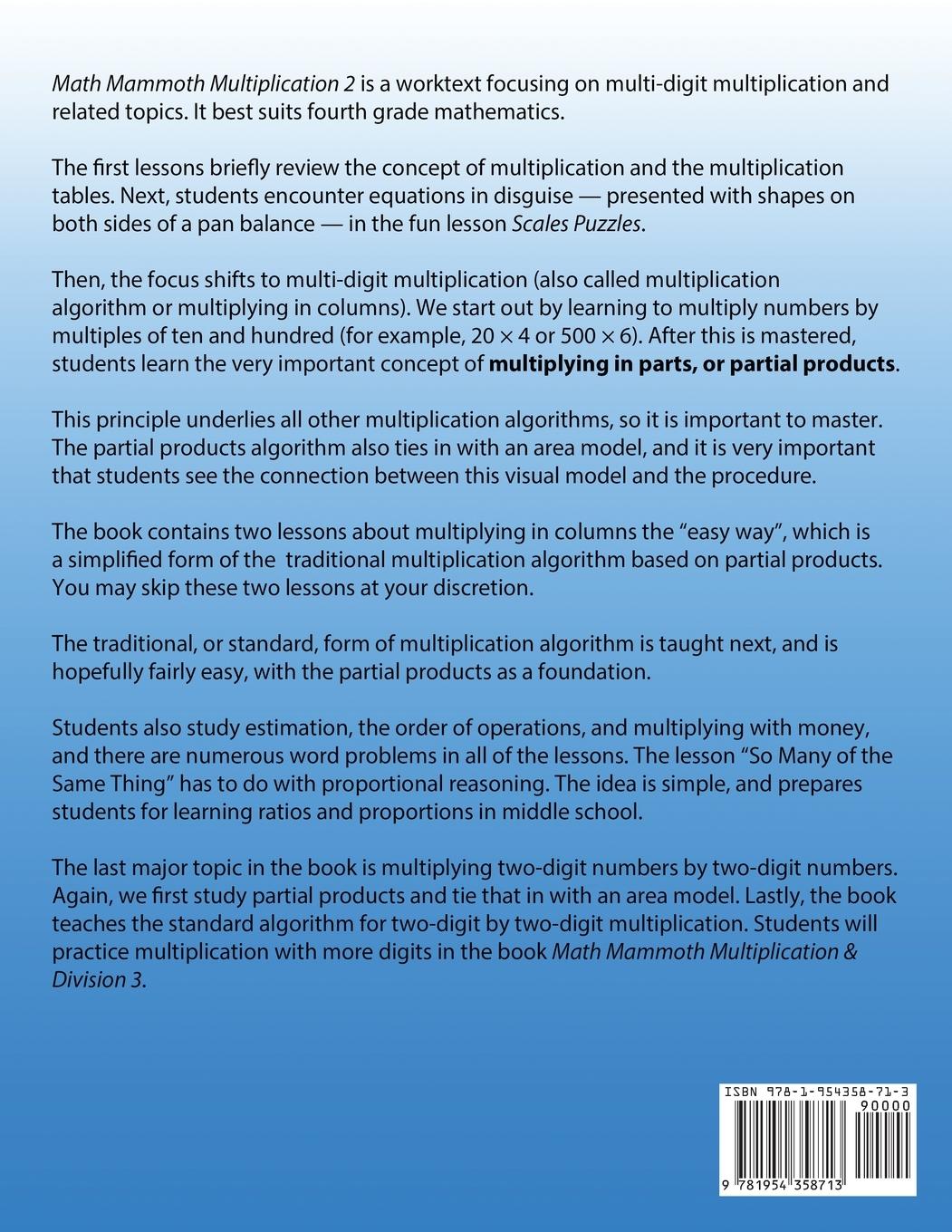Rückseitencover Math Mammoth Multiplication 2