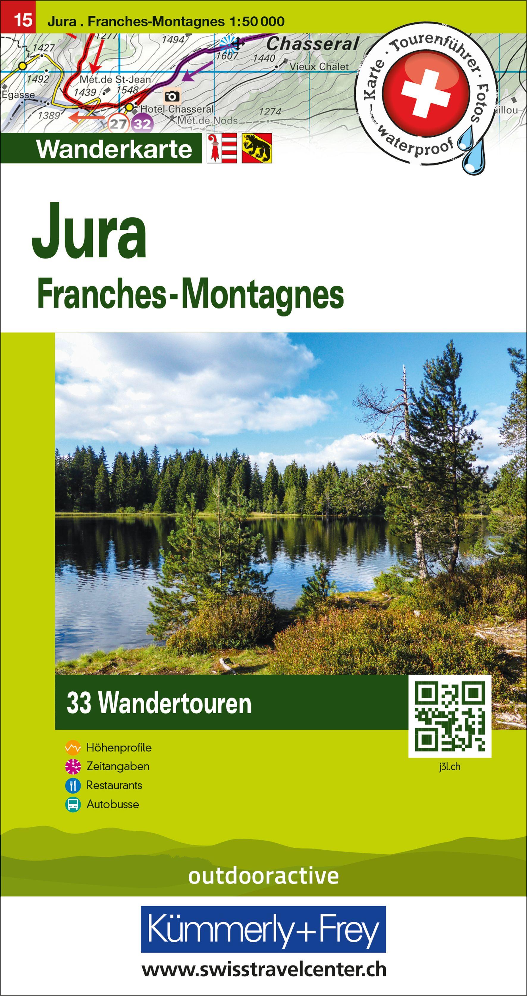 Vorderes Coverbild Kümmerly+Frey Wandertourenkarte 15 Jura 1:50.000