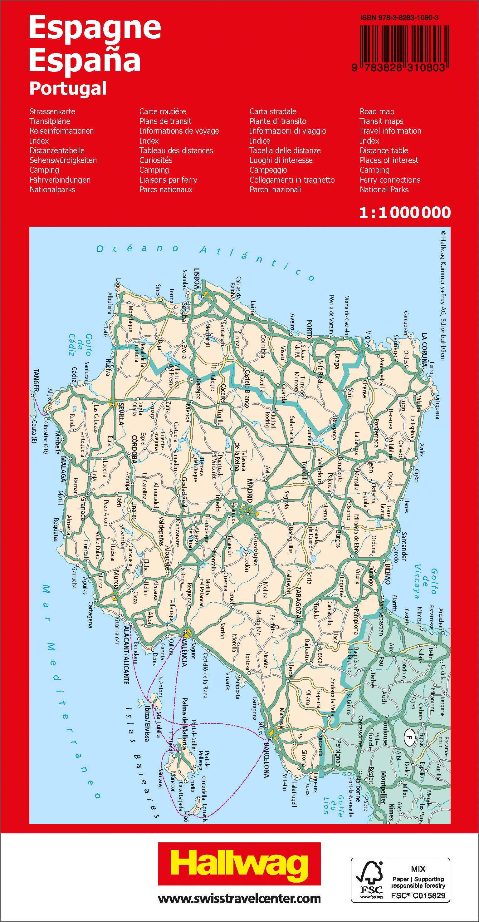 Rückseitencover Hallwag Strassenkarte Spanien, Portugal 1:1 Mio.