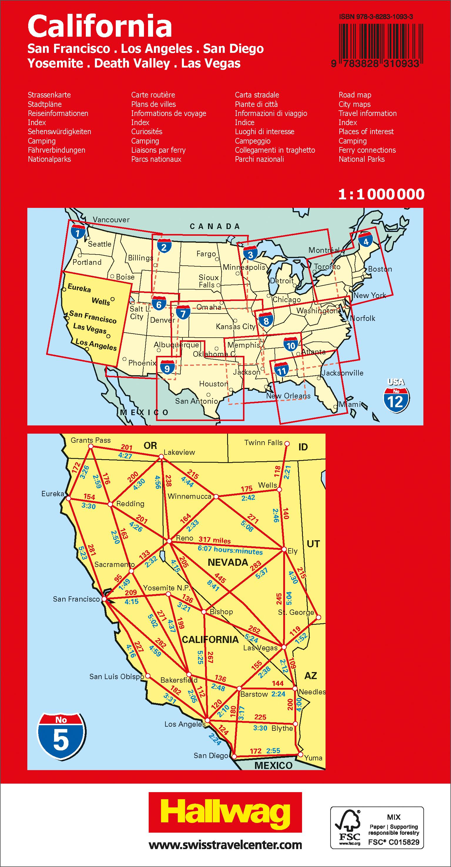 Rückseitencover Hallwag Strassenkarte USA, California 1:1 Mio.