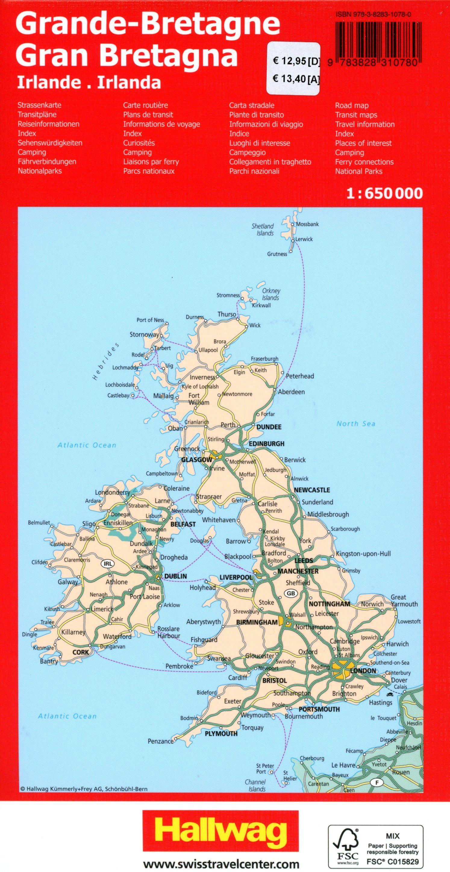 Beispielinhalt (Bild) Hallwag Strassenkarte Grossbritannien, Irland 1:650.000