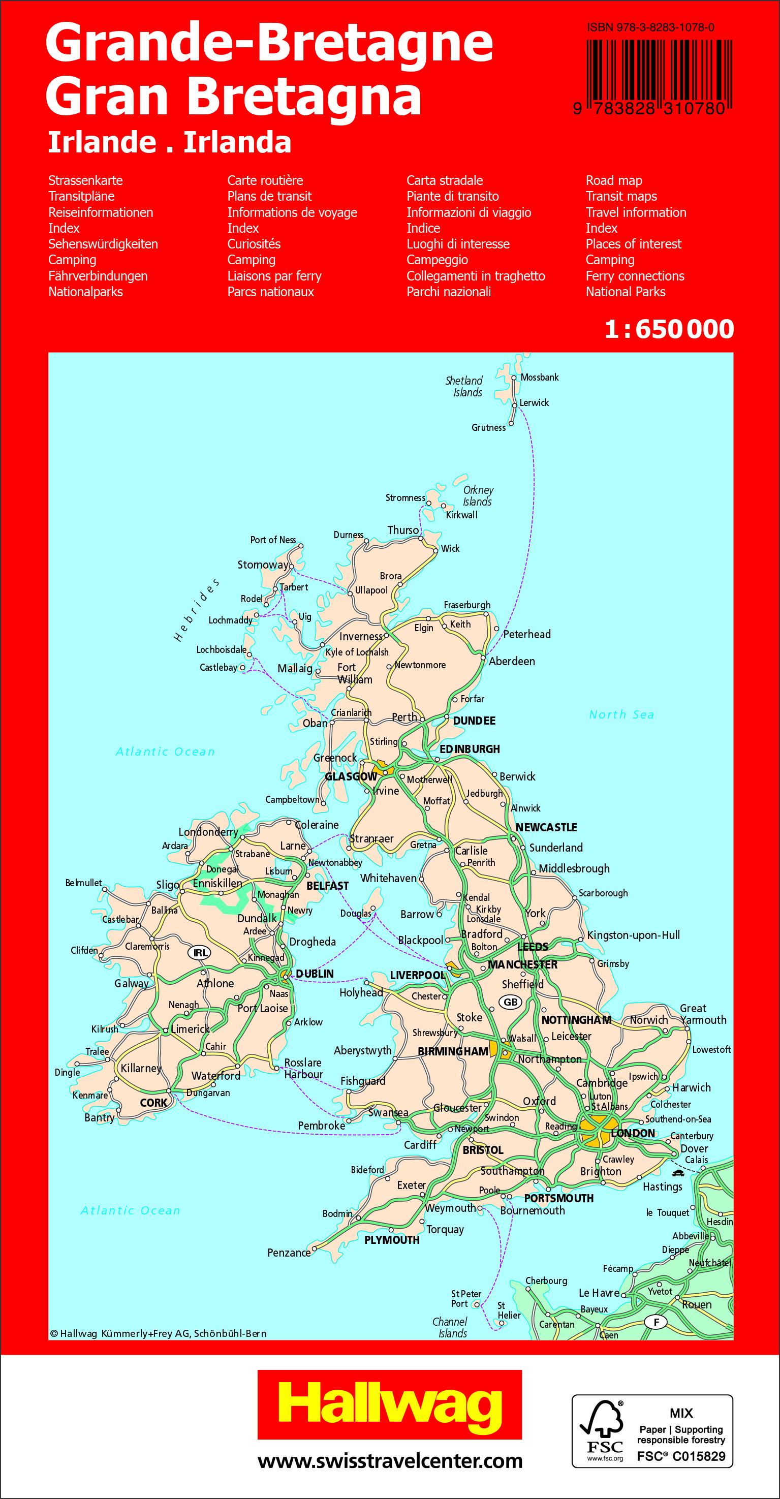 Rückseitencover Hallwag Strassenkarte Grossbritannien, Irland 1:650.000