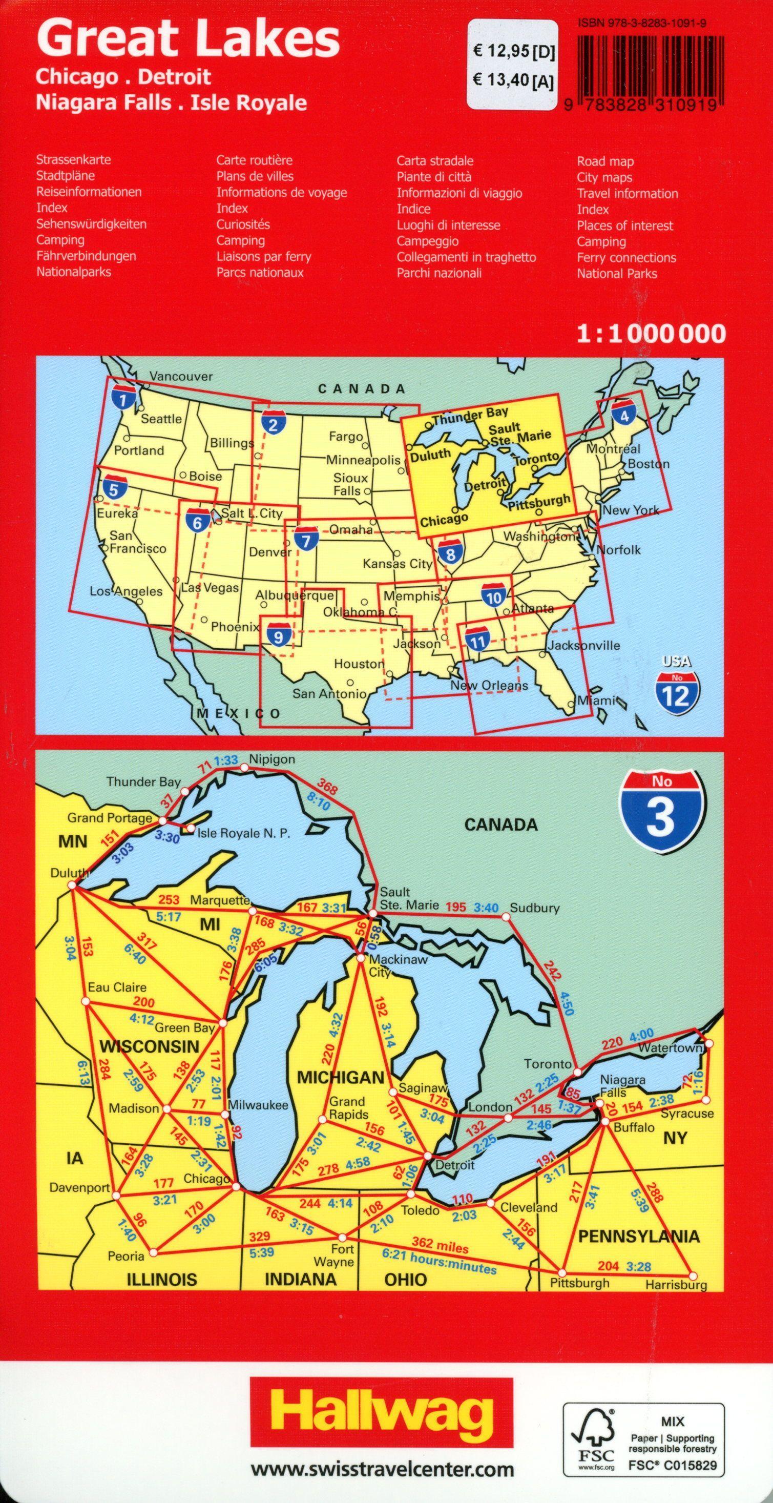 Beispielinhalt (Bild) Hallwag Strassenkarte USA, Great Lakes 1:1 Mio.