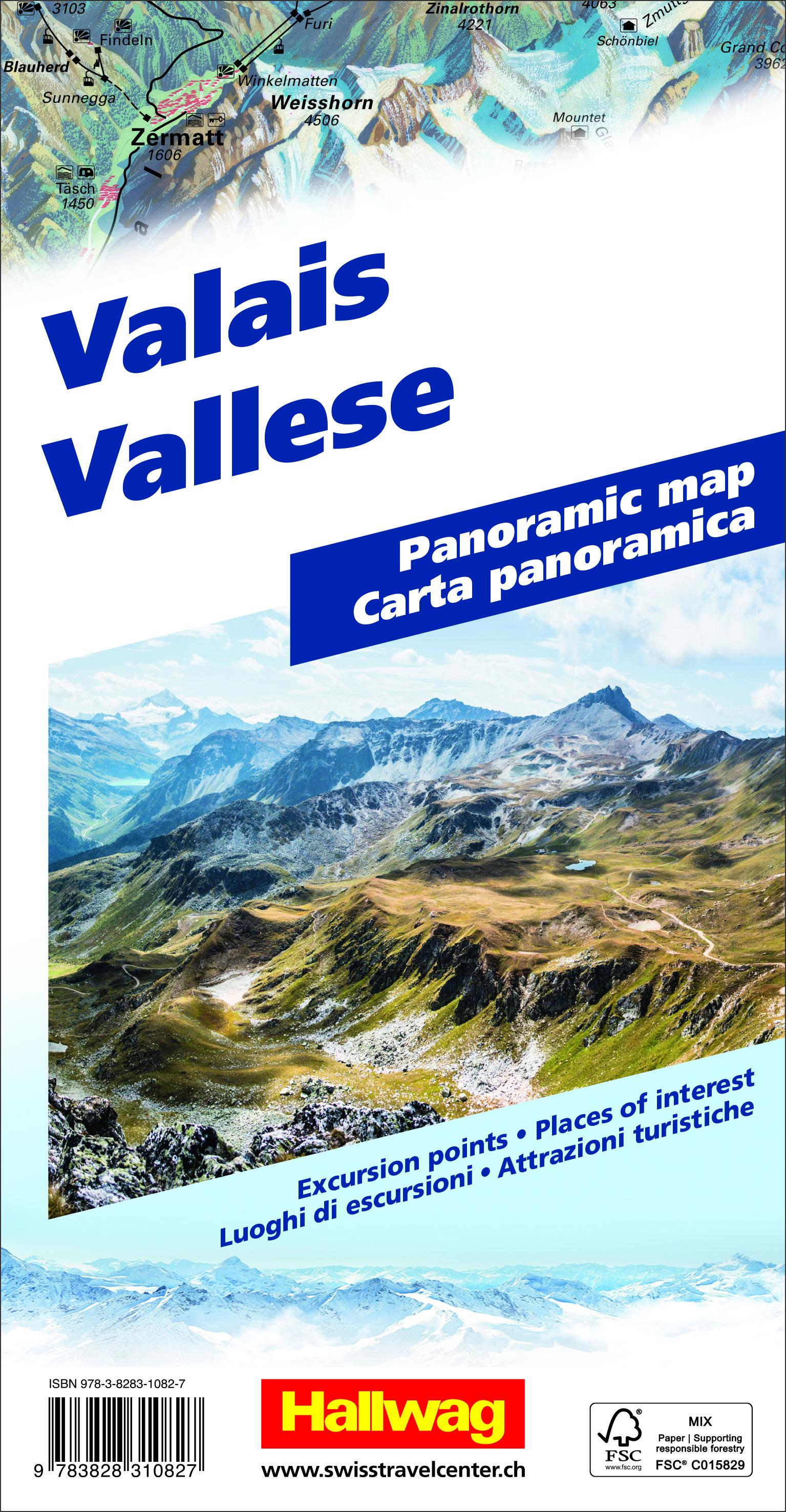 Rückseitencover Hallwag Panoramakarte Wallis Panoramakarte