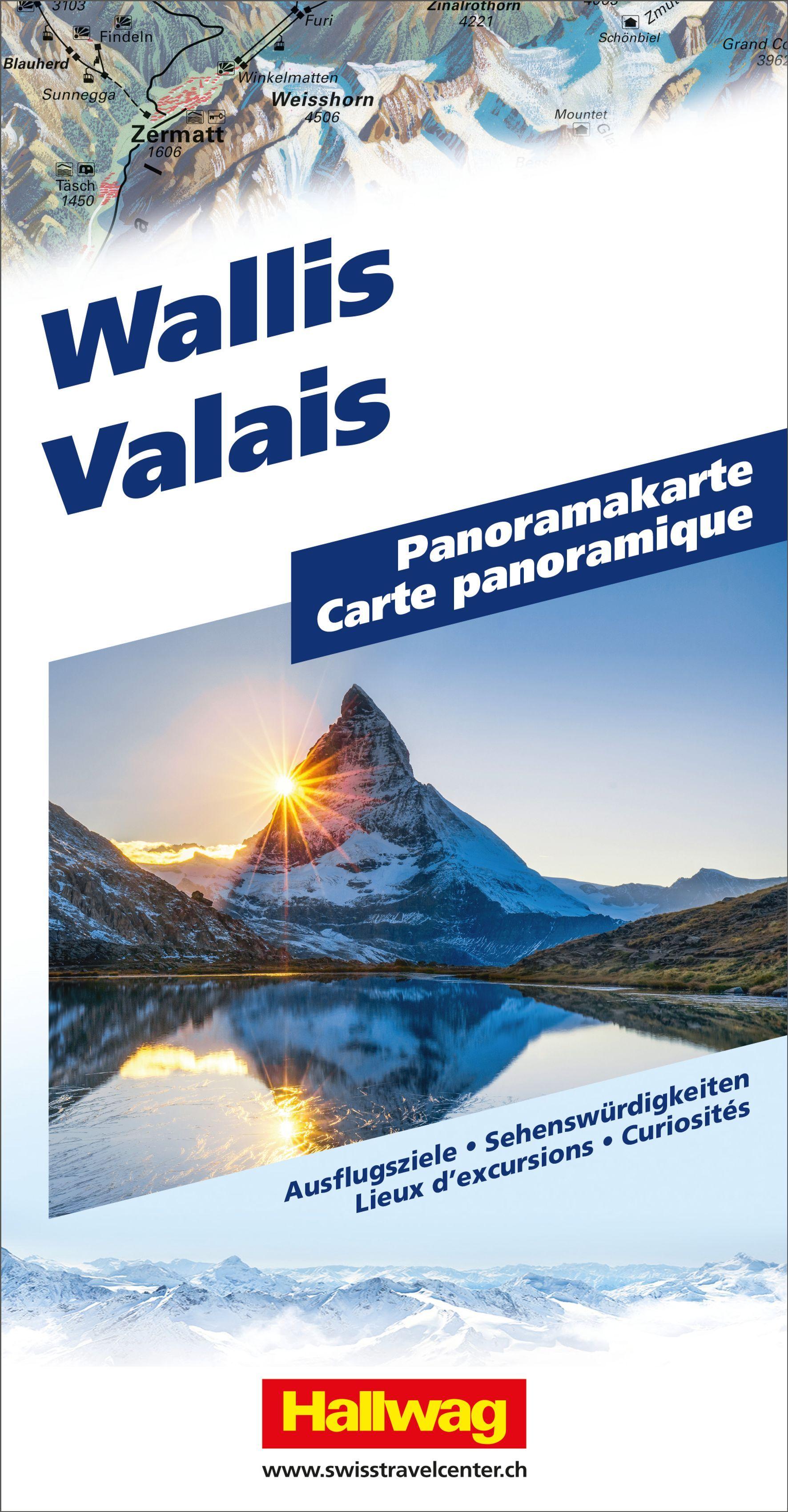 Vorderes Coverbild Hallwag Panoramakarte Wallis Panoramakarte